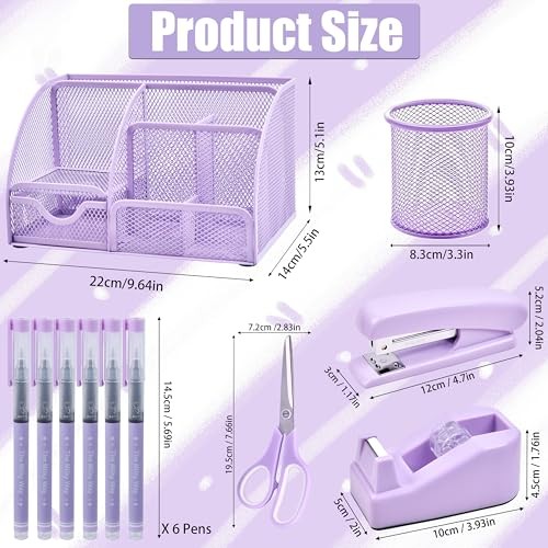 Purple Desk Accessories Set 26-Piece Office Supplies Organizer Stapler Gift Box