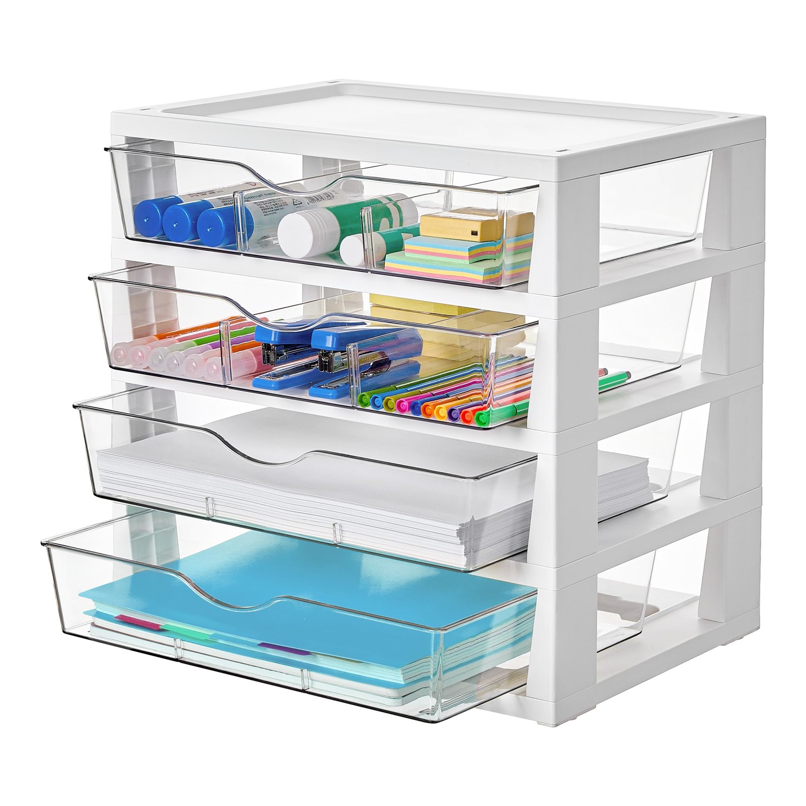 Vtopmart Clear Desk Organizer 4-Tier Assemble Desktop File Organizer Drawers