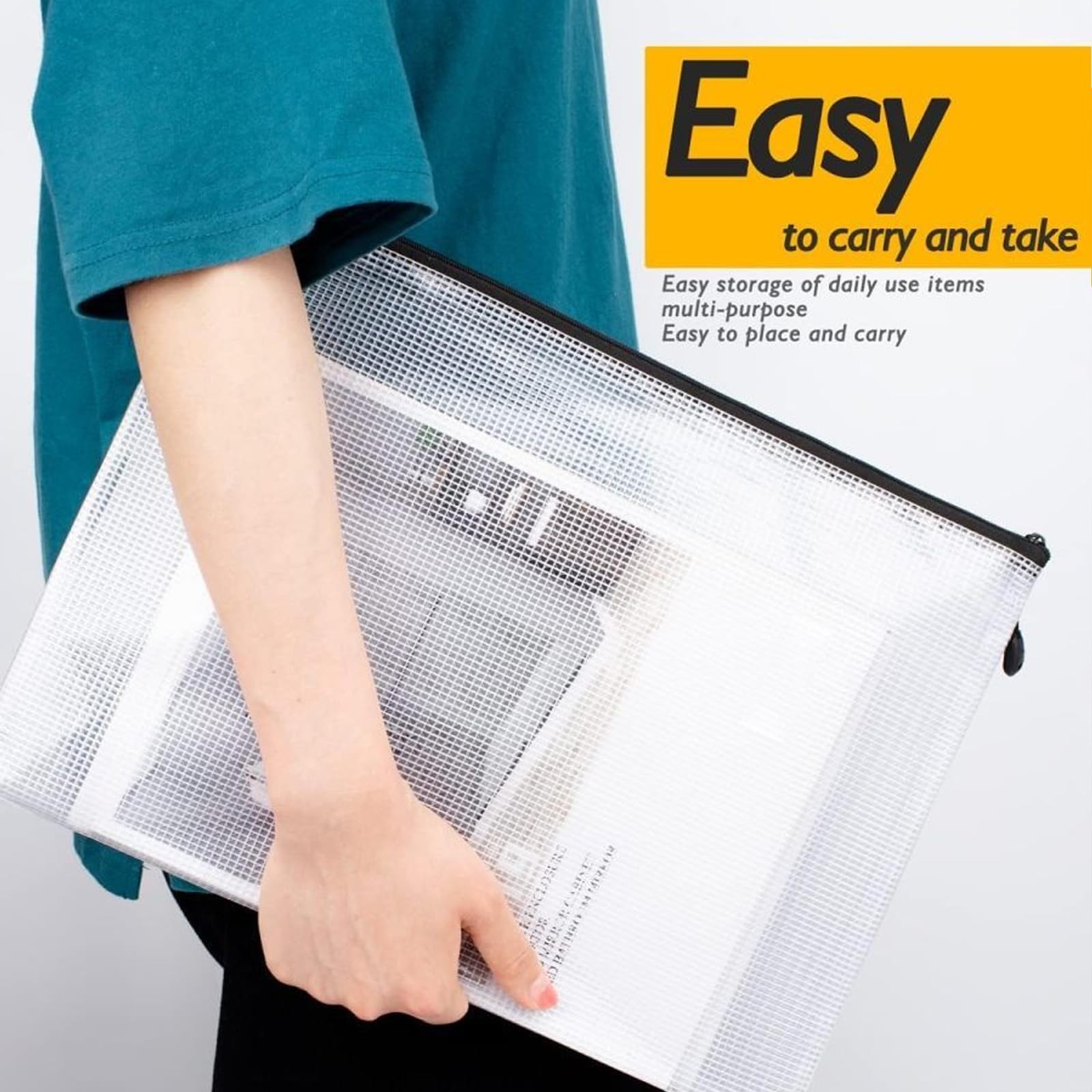 24 Pack A4 Size Zipper Pouch Bags 8 Colors Mesh Bags for Travel School Office