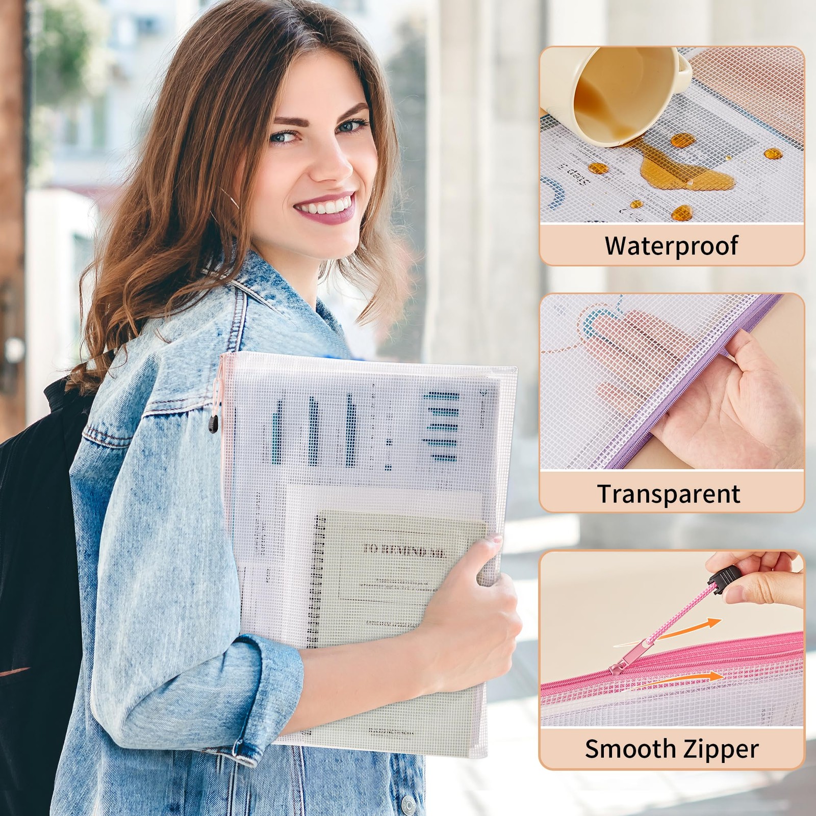 20PCS Mesh Zipper Pouch Bags, A3 Puzzle Bags with Zipper, Waterproof Zipper P…