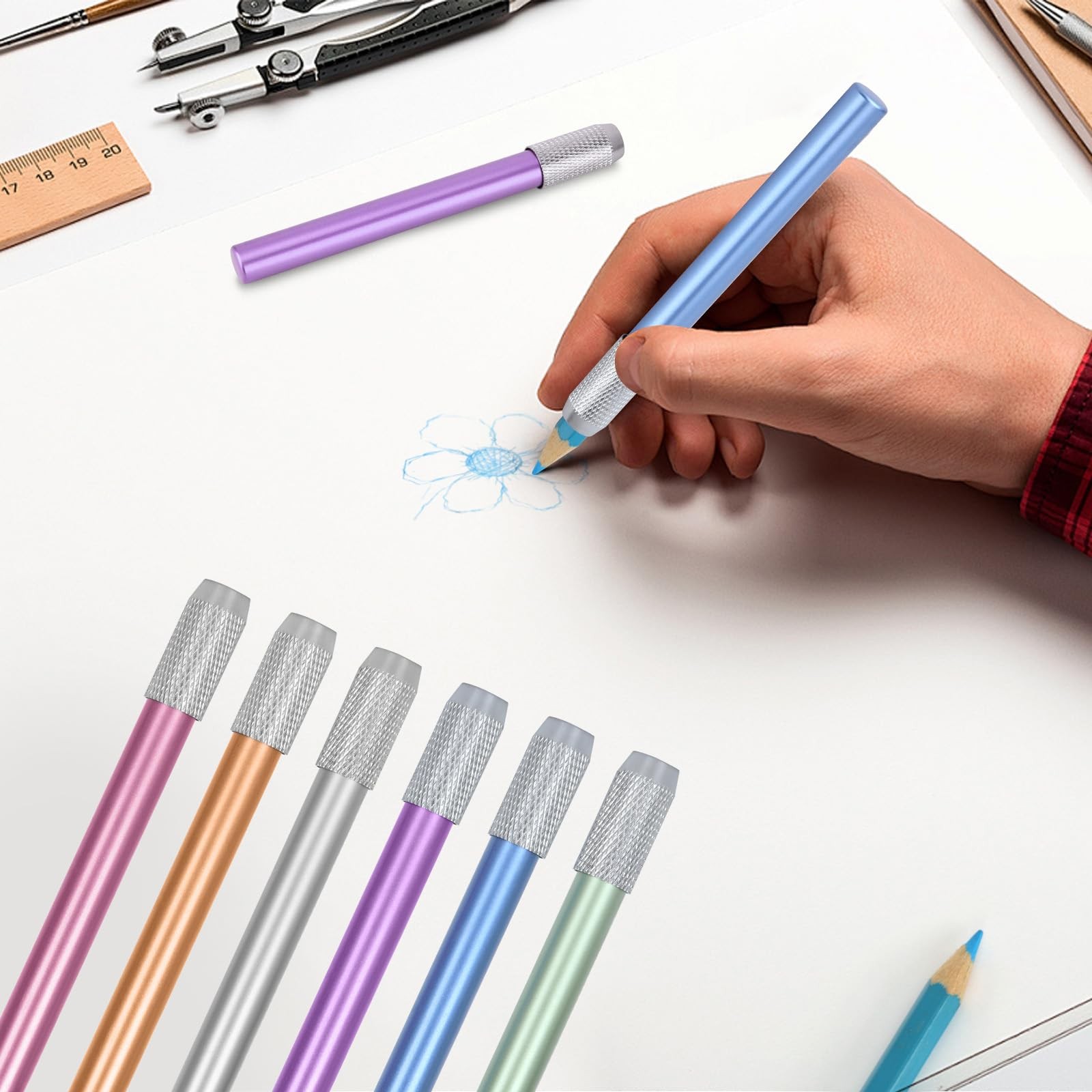 Aluminum Assorted Colors Pencil Lengthener – Pencil Extender Holder for Color…