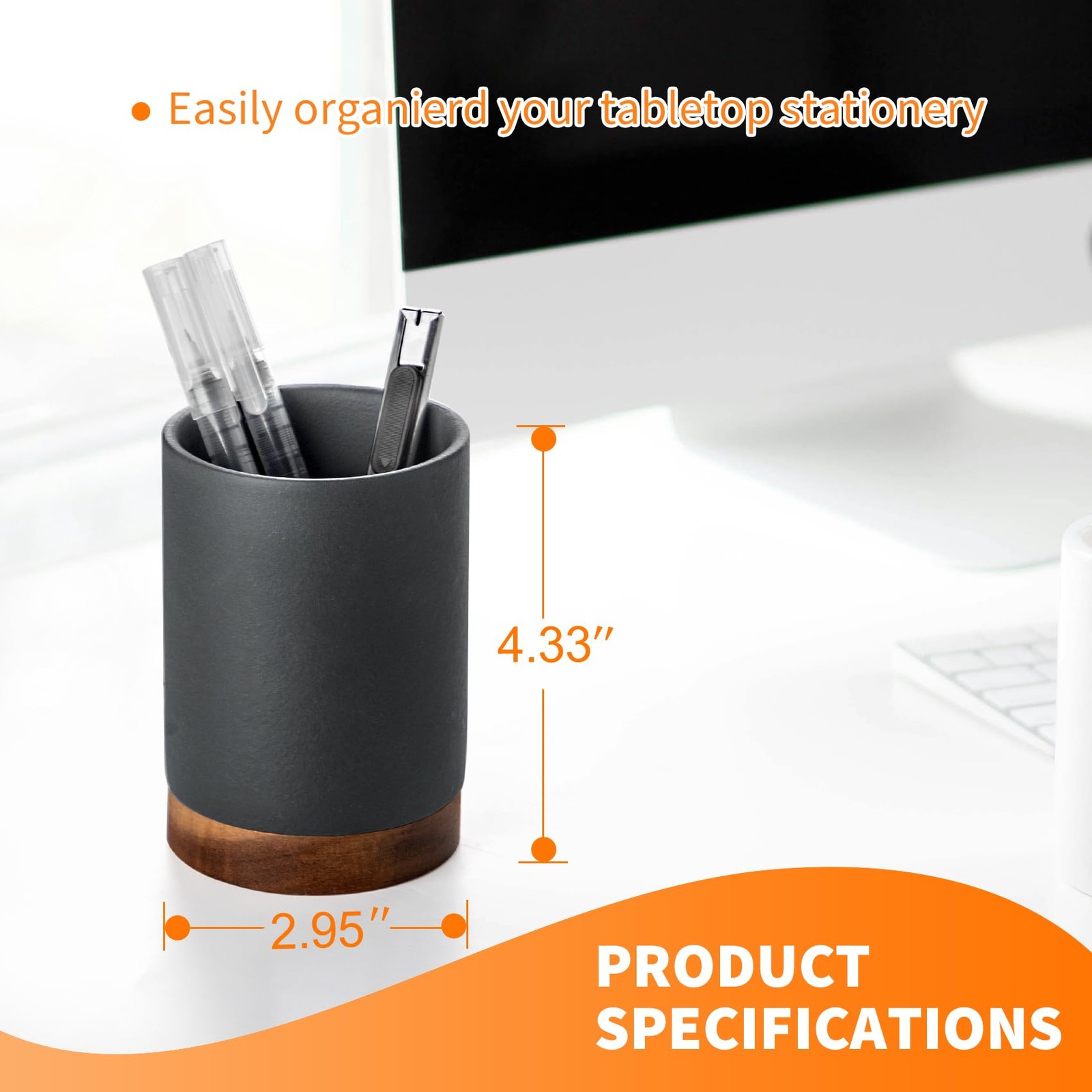 Pen Holder for Desk, Ceramic Pencil Organizer & Makeup Brush Holder, Office D…