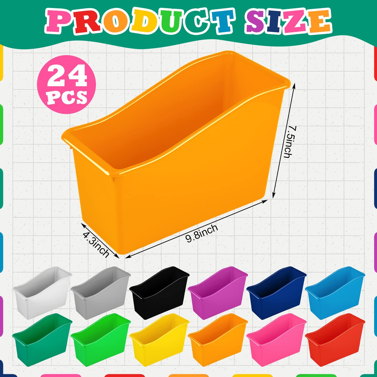24 Pack Multicolor Book Bins for Classroom Decor Bulk Plastic Bins with Name …