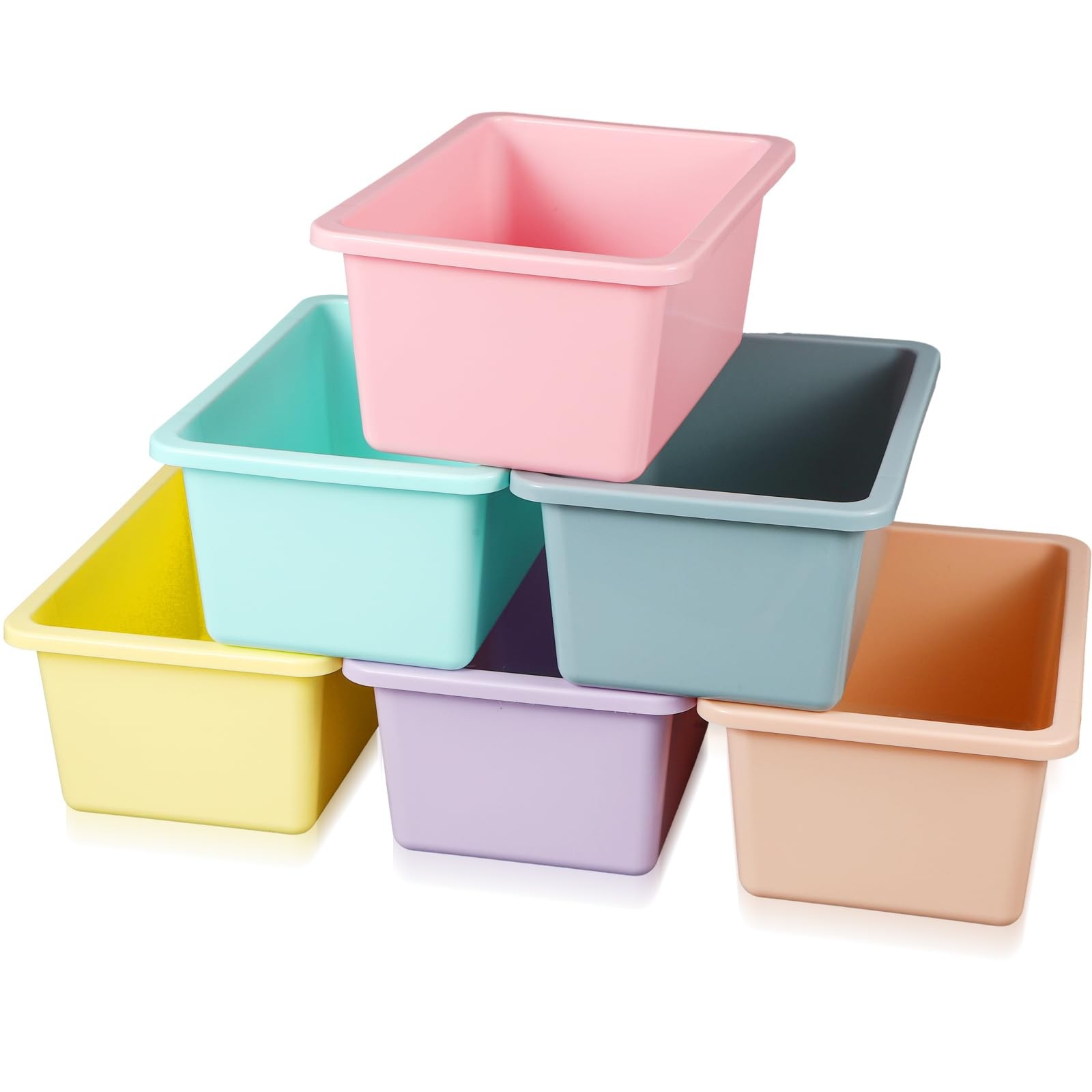 6 Pcs Plastic Book Bins for Classroom Library Cubby Bins Stackable Storage Tu…