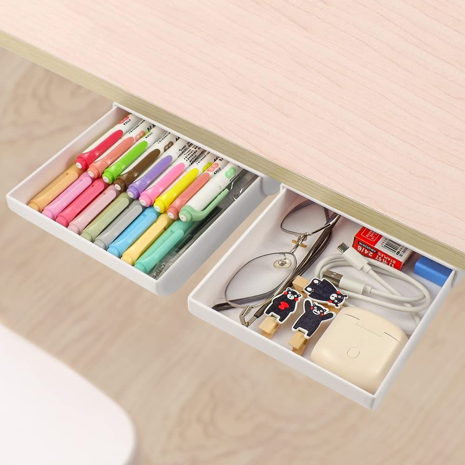 YOOUSOO 2 Pack Under Desk Drawer Organizer, Slide Out Pencil Holder, Desk Dra…