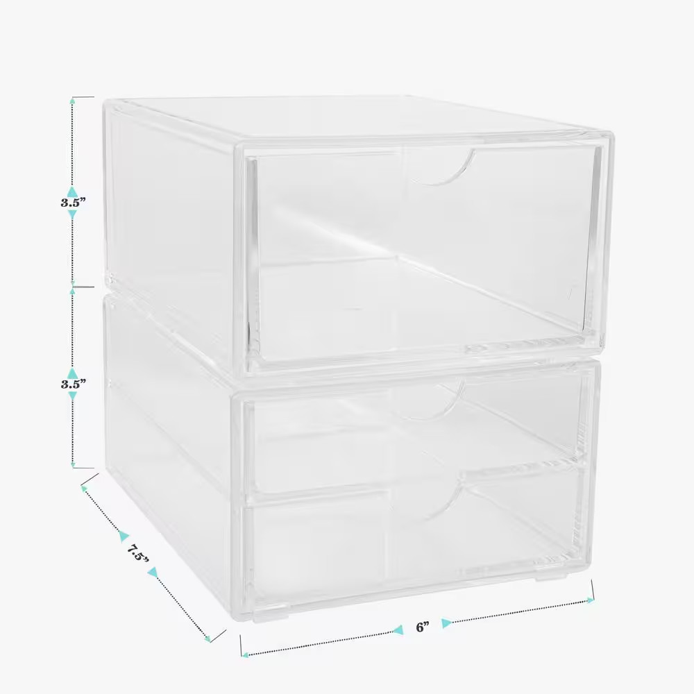 Clear Desk Organizer Set of 2 – 1 Single Drawer/1 Double Drawer