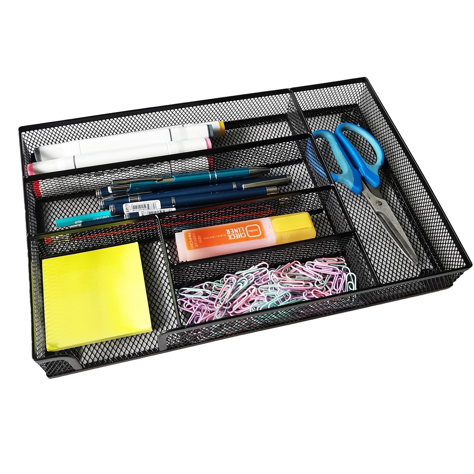 Mesh Desk Drawer Organizer Tray 6 Compartment Black 2 PCS 12.6×8.27×1.57 Inch