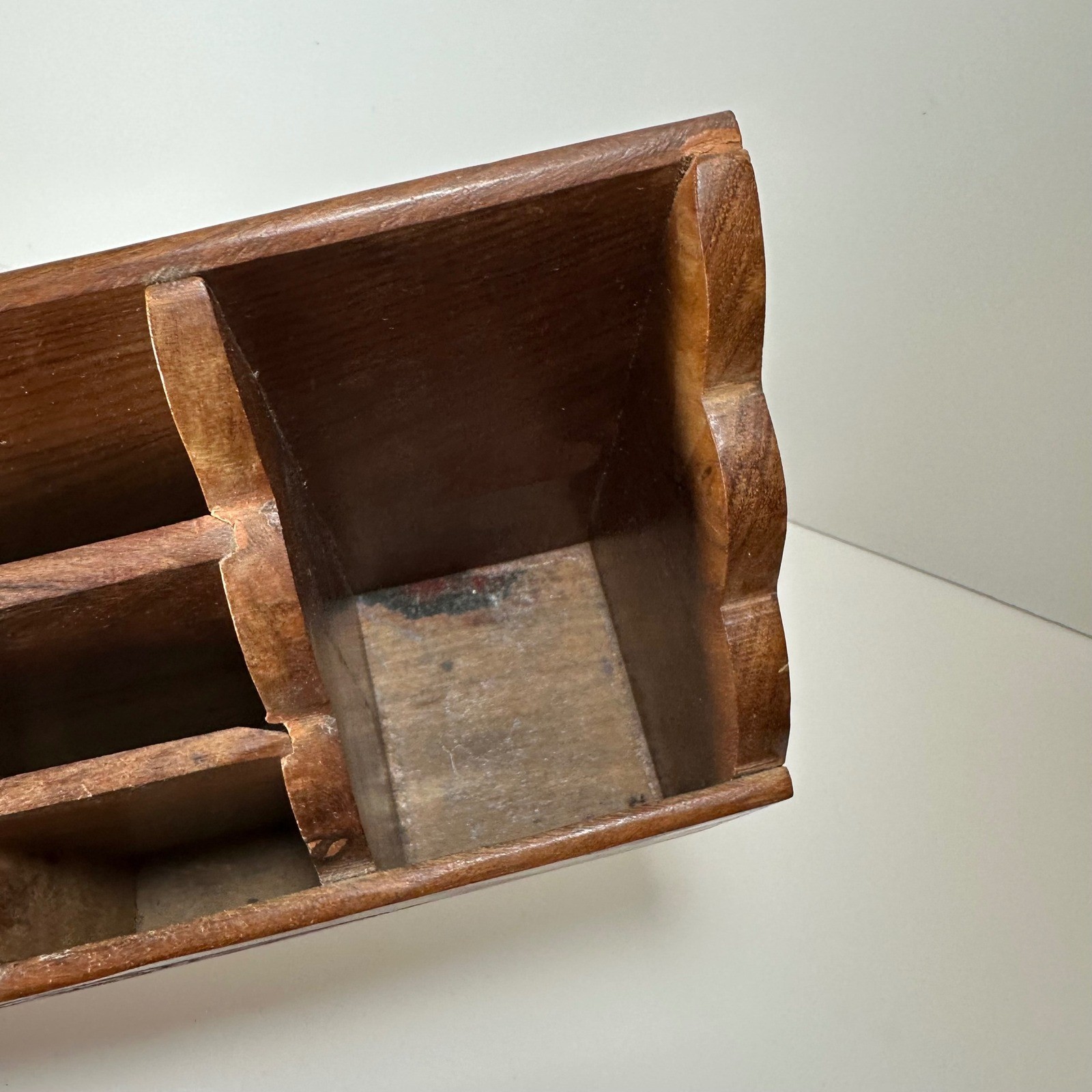 Vintage Hand Carved Wooden Desk Organizer Floral Boho Tiered Mail Stationery