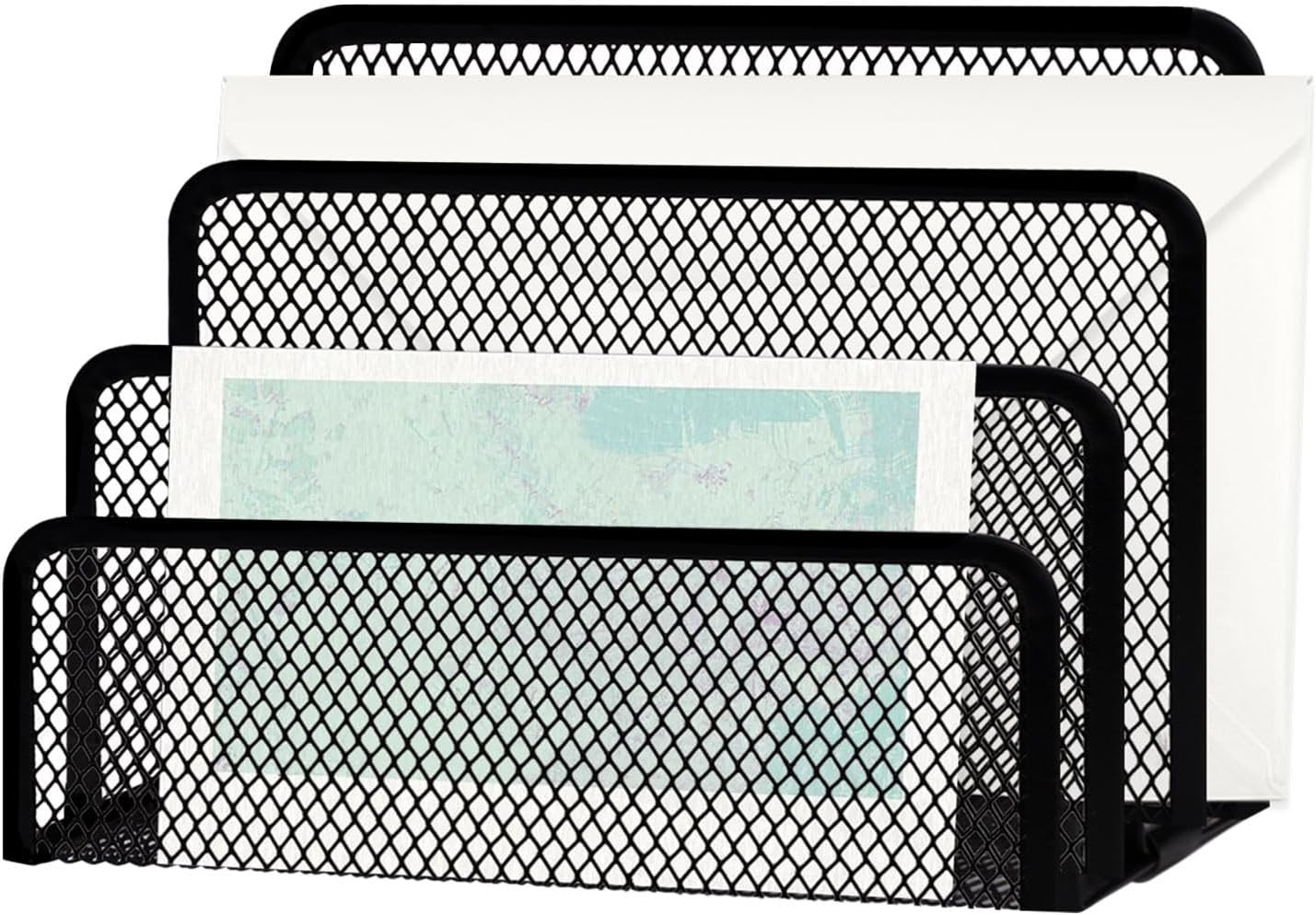 Office Vertical Desk File Organizer, Mesh Metal Mail Organizer Countertop with 3