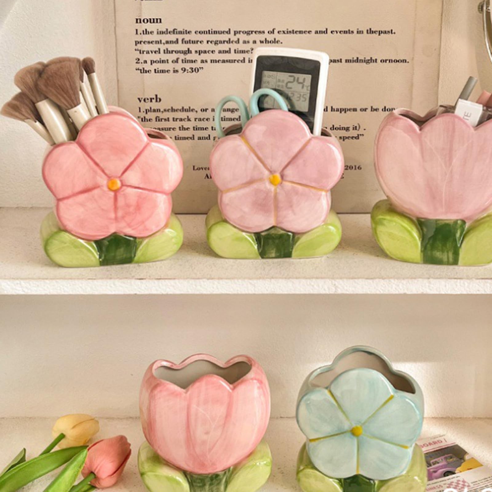 Purple Pencil Holder Cute Toothbrush Holder Pen Holder for Desk Tulips Vase D…