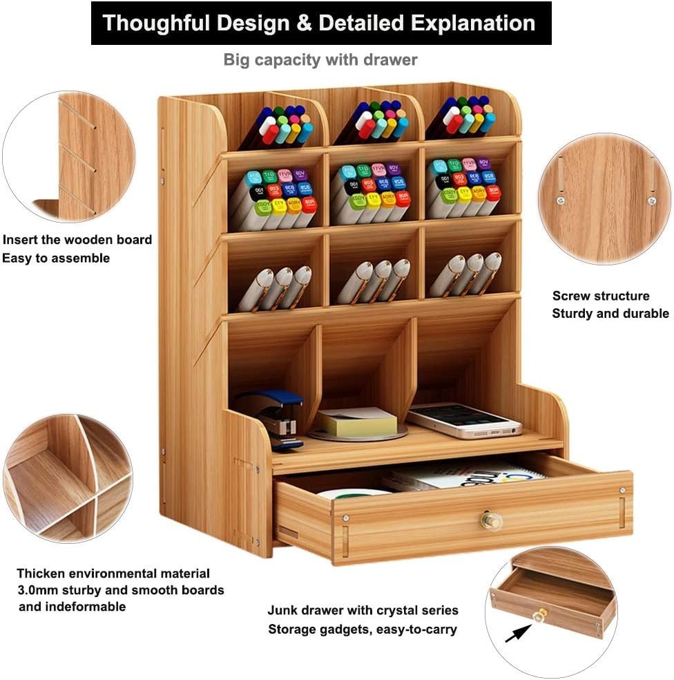 Creative DIY Cherry Desk Organizer with Drawer – 13 Compartment Storage Solution