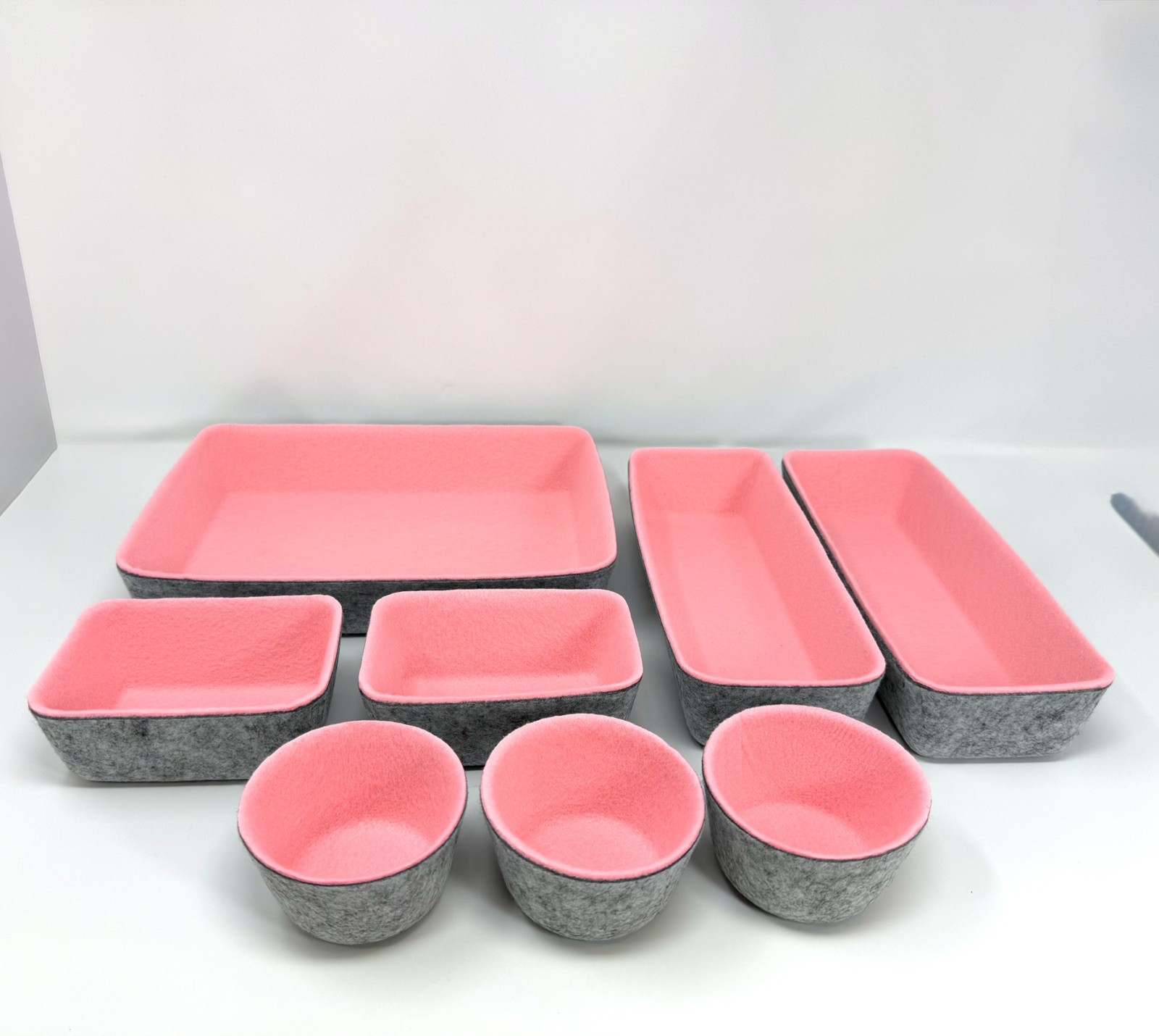 8 Piece Felt Desk Organizer Drawer Bins Set – Pink/Grey