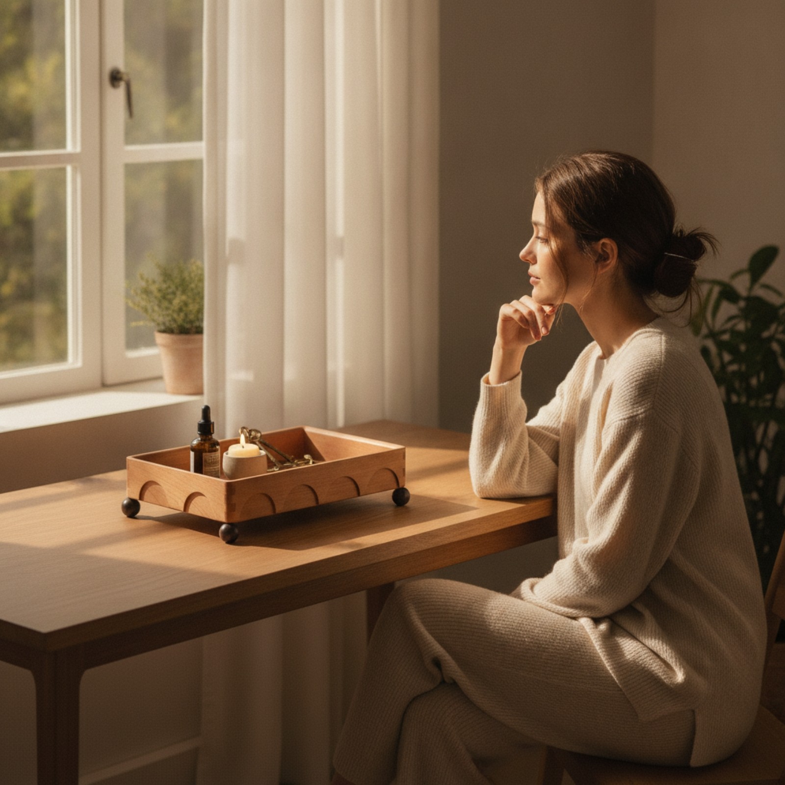 Wooden Tray with Feet Rectangular Wood Storage Tray Elevated for Coffee Table