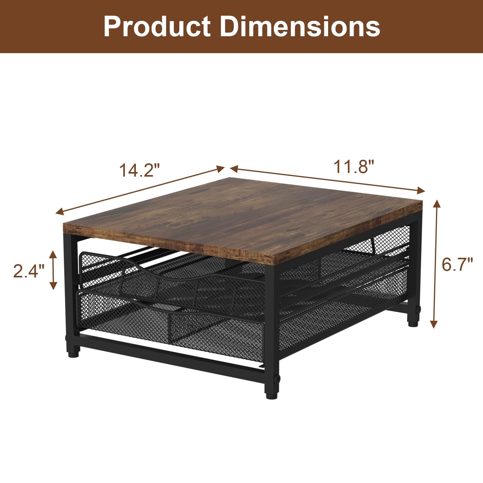 VyGrow Coffee Pod Holder For Counter, Double Layer Sliding Drawer, brown