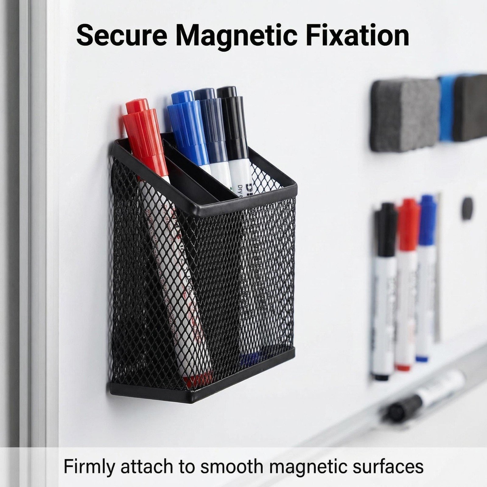 Magnetic Pen Holder 2 Pack, 3-Compartment Metal Mesh Magnetic Organizer for W…