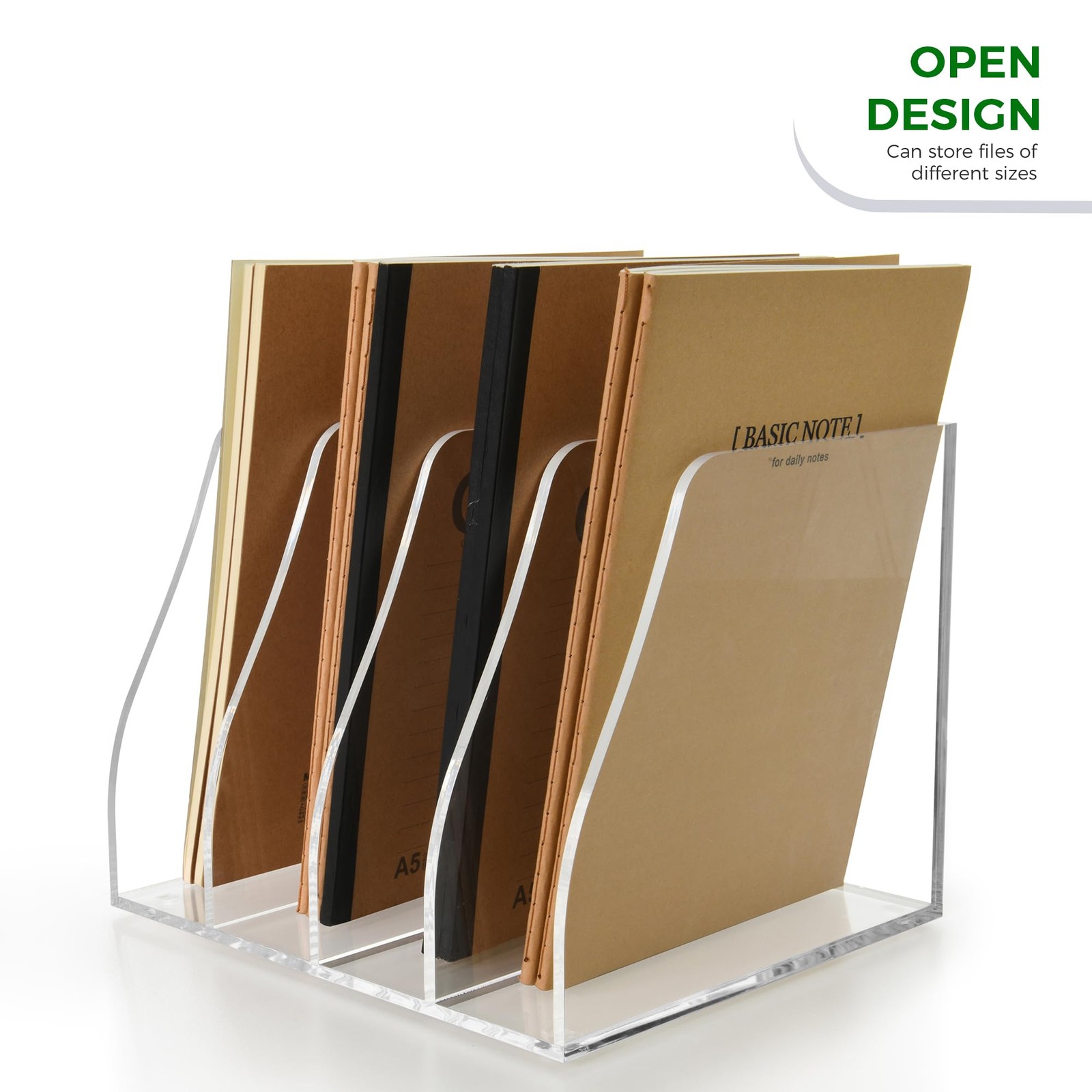 Lovemolly Acrylic Magazine File Holder – 4-Slot Clear B5, 4 Sections,