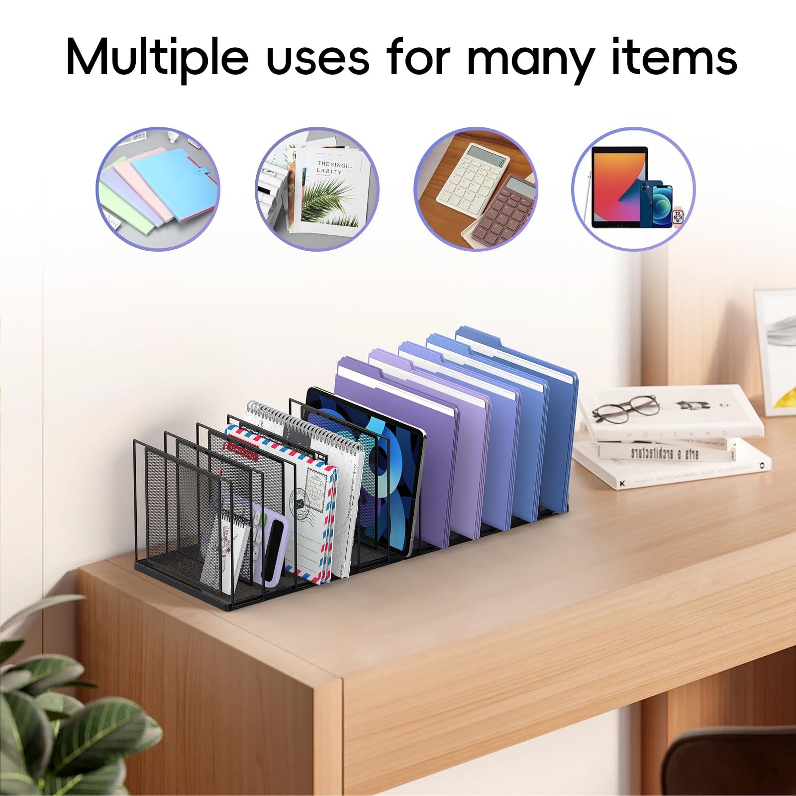 11Section Vertical File Sorter Organizer For Desk Standing Metal Folder Black