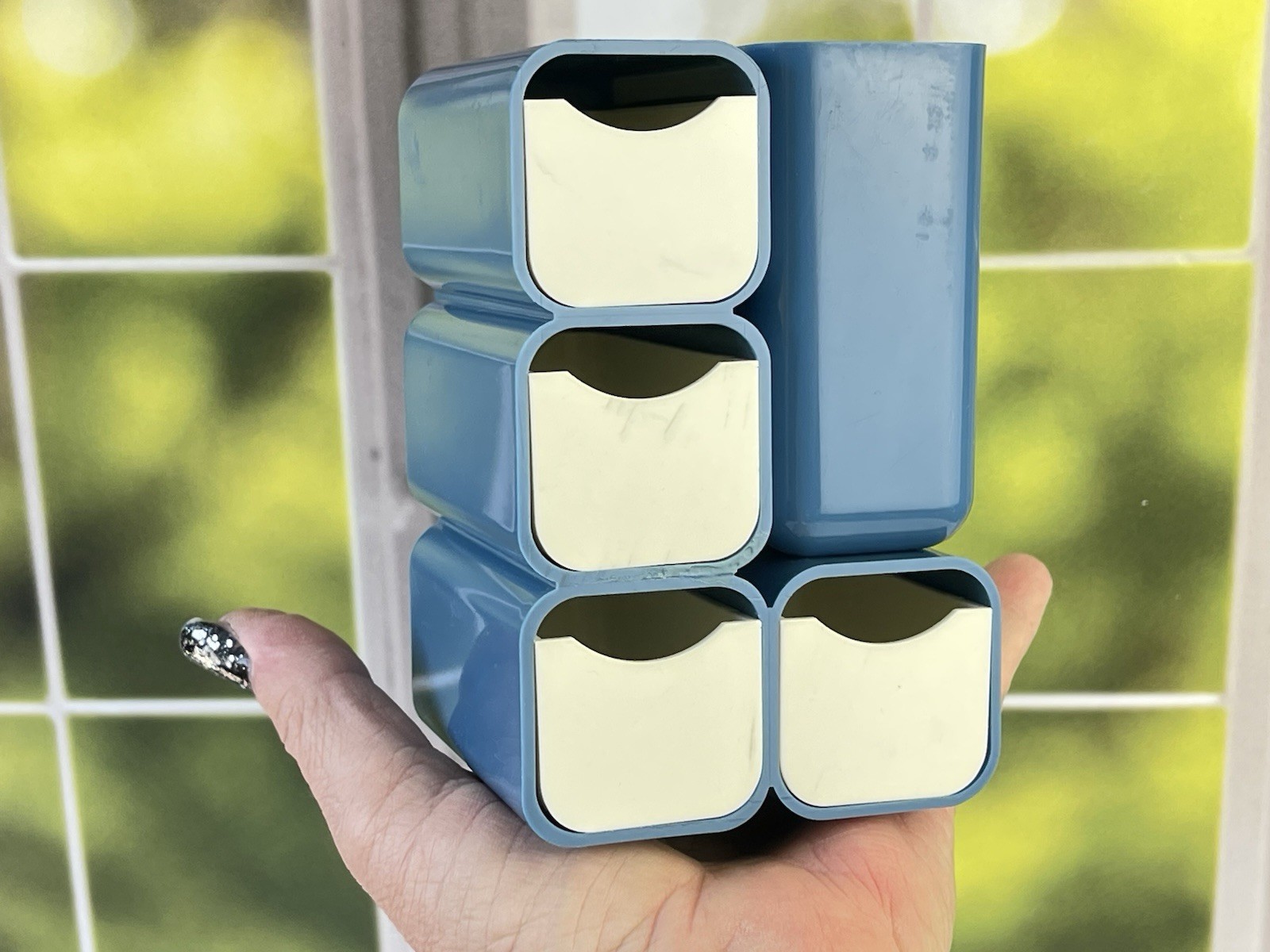 Vintage Mid Century Modern Blue Plastic Mini Drawer Storage Caddy Desk Organizer