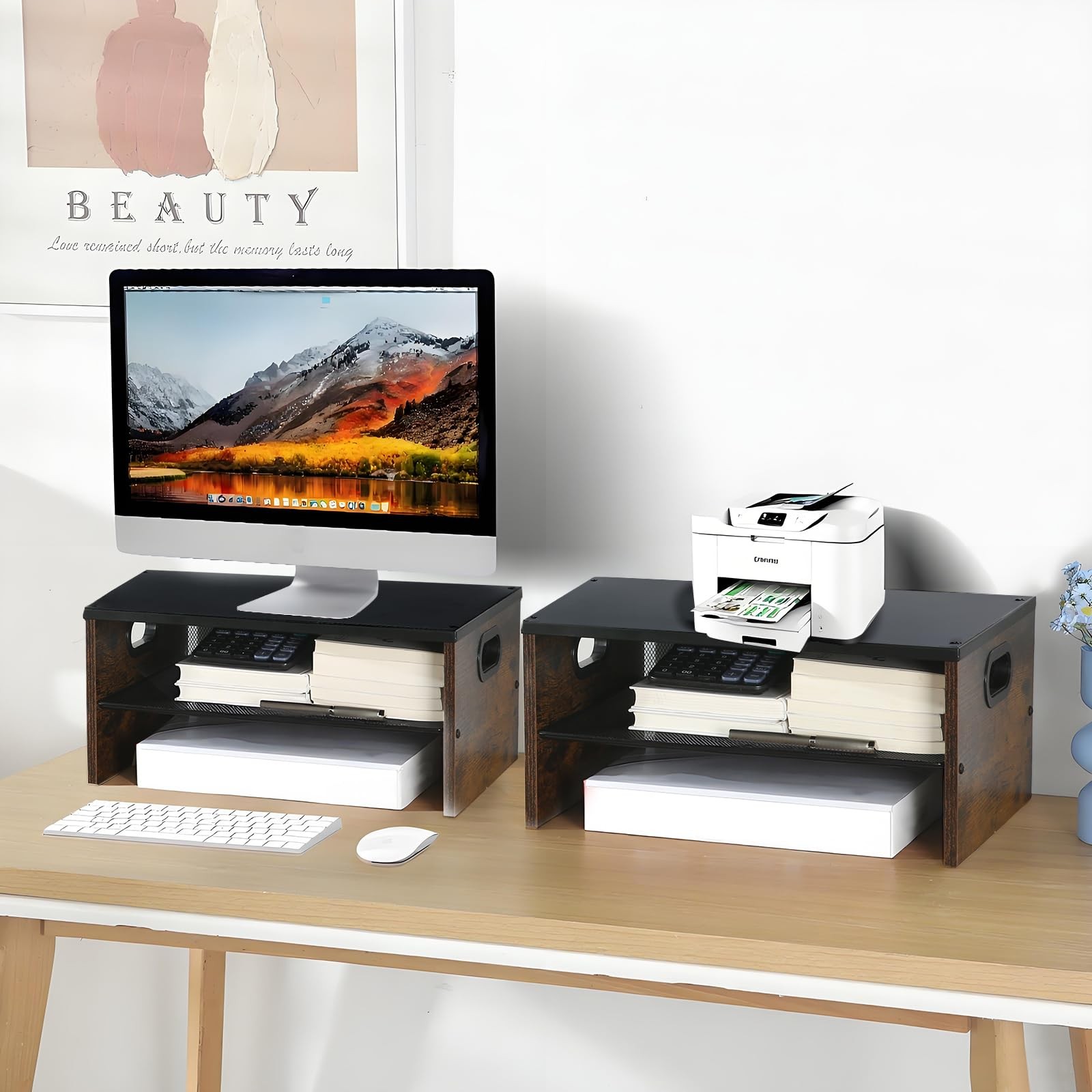 Xmoddes 2 Tier Desktop Printer Stand,Multi-Purpose Desk Organizer for…