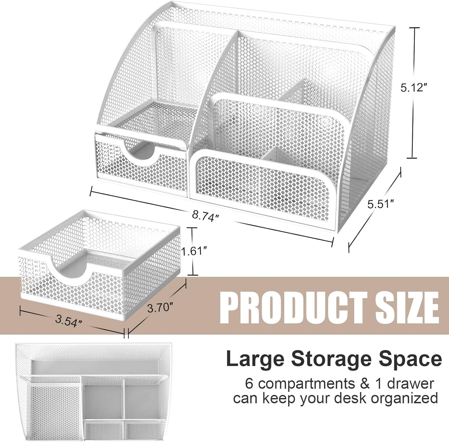 Desk Organizer and Accessories, Black Desk Organizer Drawer 8.7″D x 5″W x 5.5″H