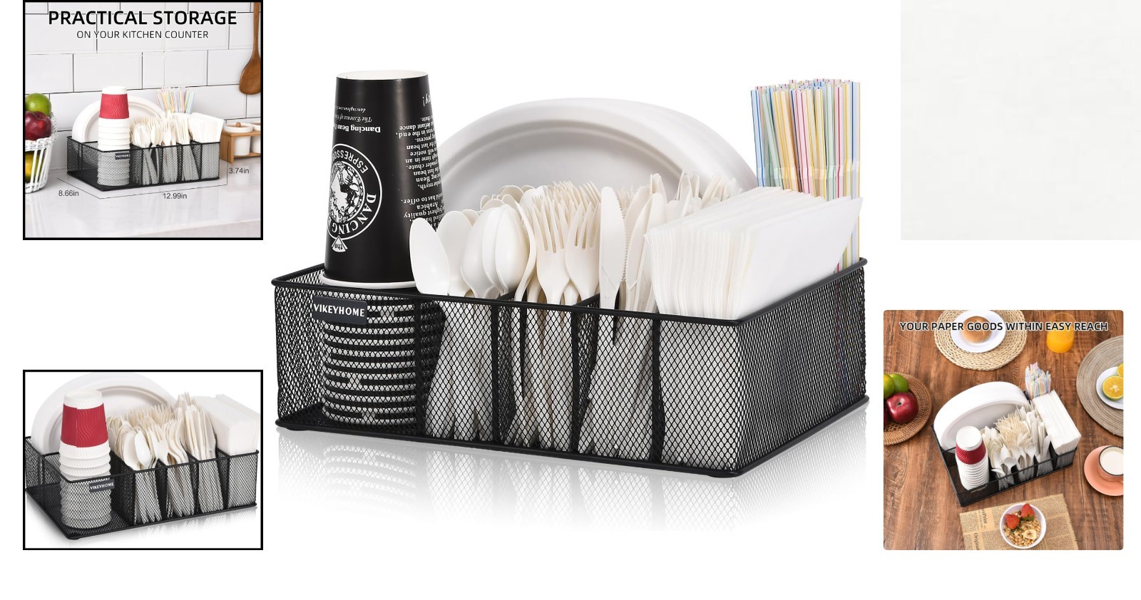Durable Metal 6-Compartment Caddy for Plates, Cups, Utensils – Camping Essential
