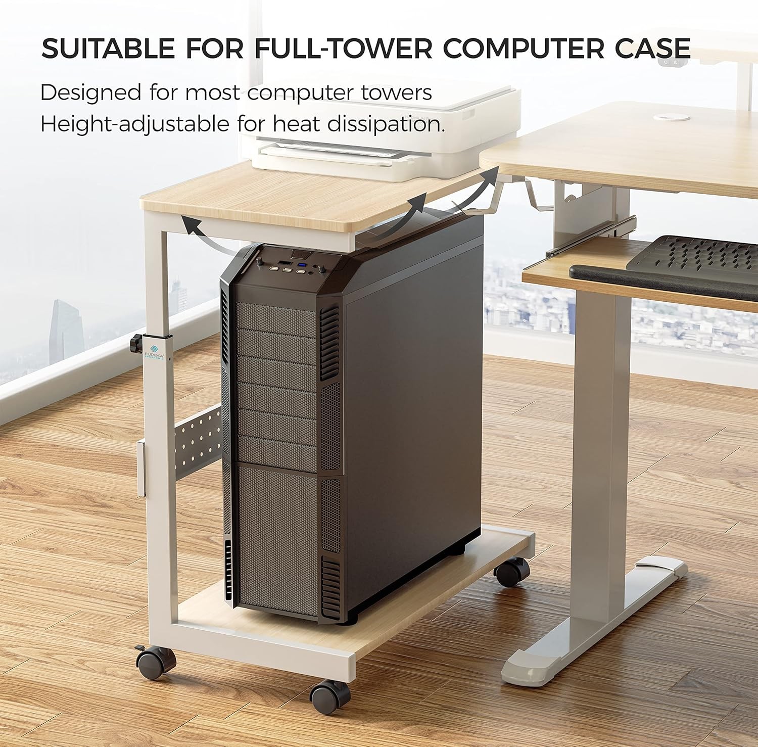 EUREKA ERGONOMIC PC Stand Computer Cart, Height Adjustable Tower Maple