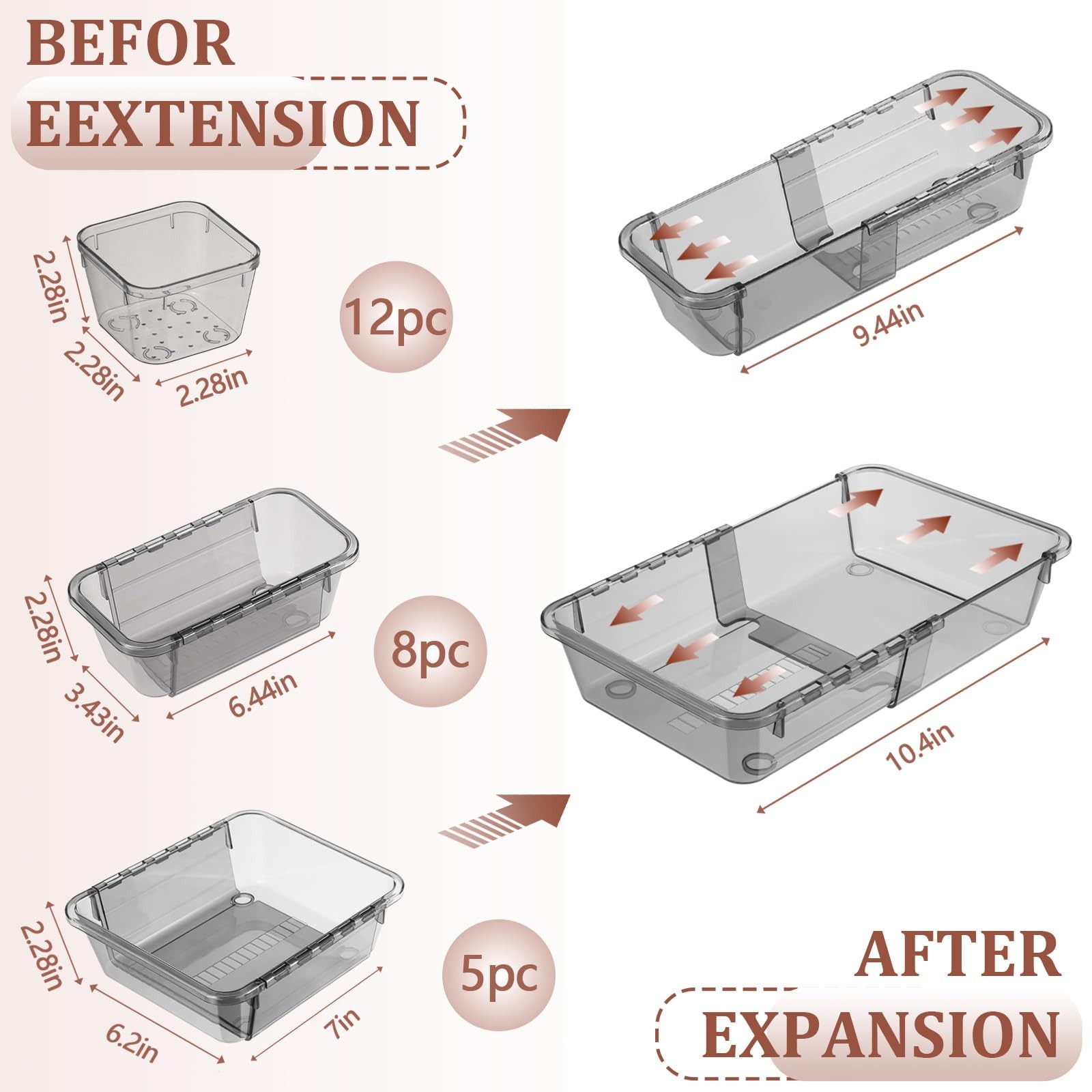 25 Pcs Clear Drawer Organizer, Adjustable Drawer Storage Box, 3-Size Desk Dra…