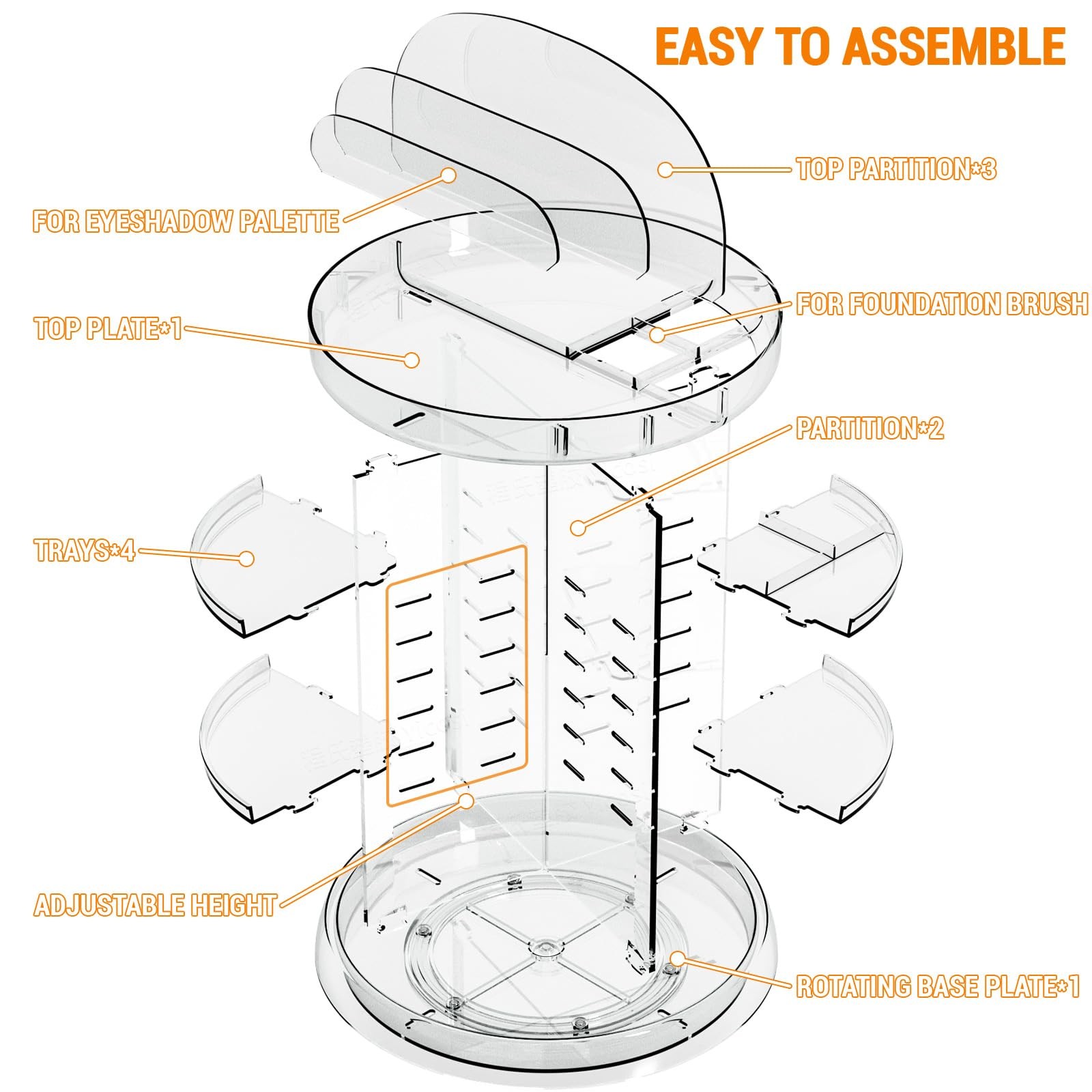 Yieach 360 Rotating Makeup Organizer for NO Patterns Decor, Clear