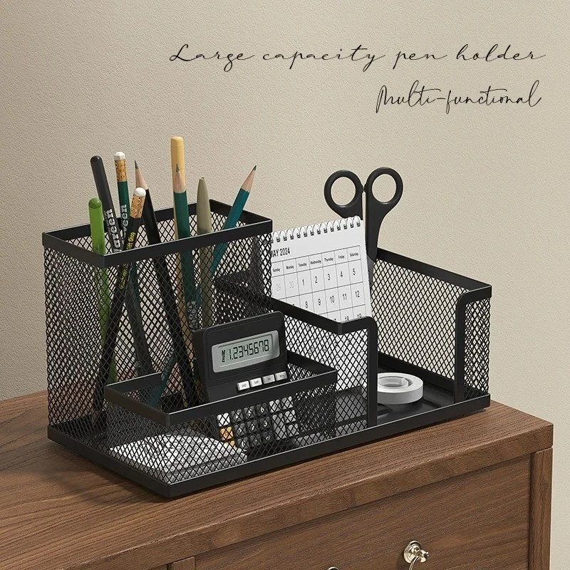 Mesh Desk Organizer Office Supplies Caddy with Pencil Holder and Storage Basket