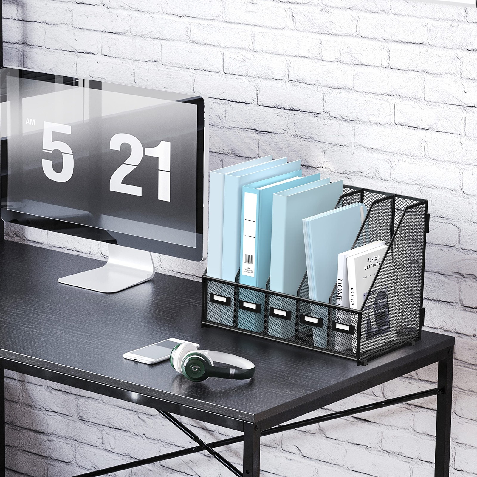 SUPEASY Desk Organizers Metal Magazine File Holder with 5 Small, Black