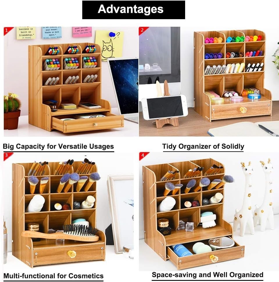 Creative DIY Cherry Desk Organizer with Drawer – 13 Compartment Storage Solution