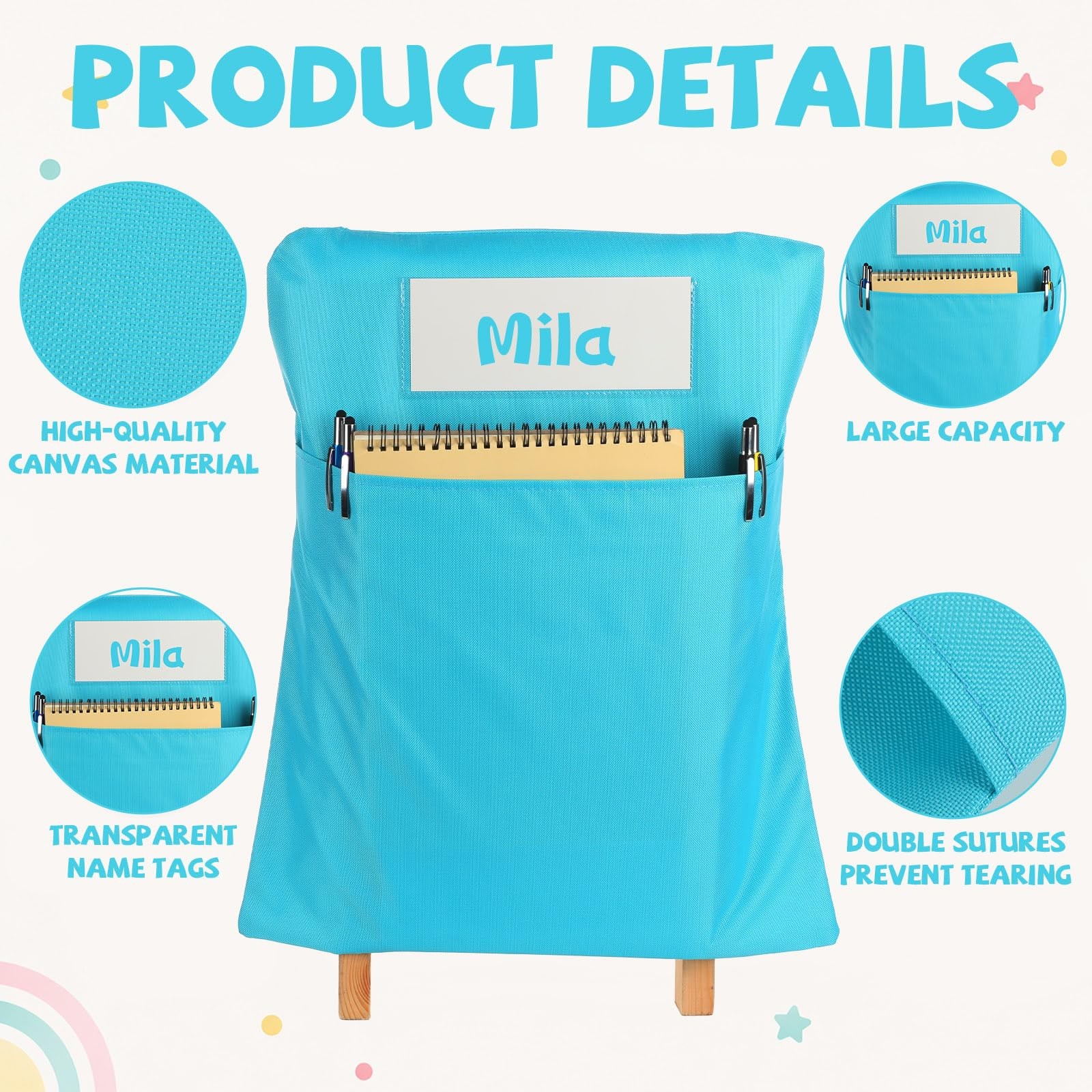 24 Pcs Chair Pockets for Classroom 17×20 Inch Classrooms with Name Tag Classr…
