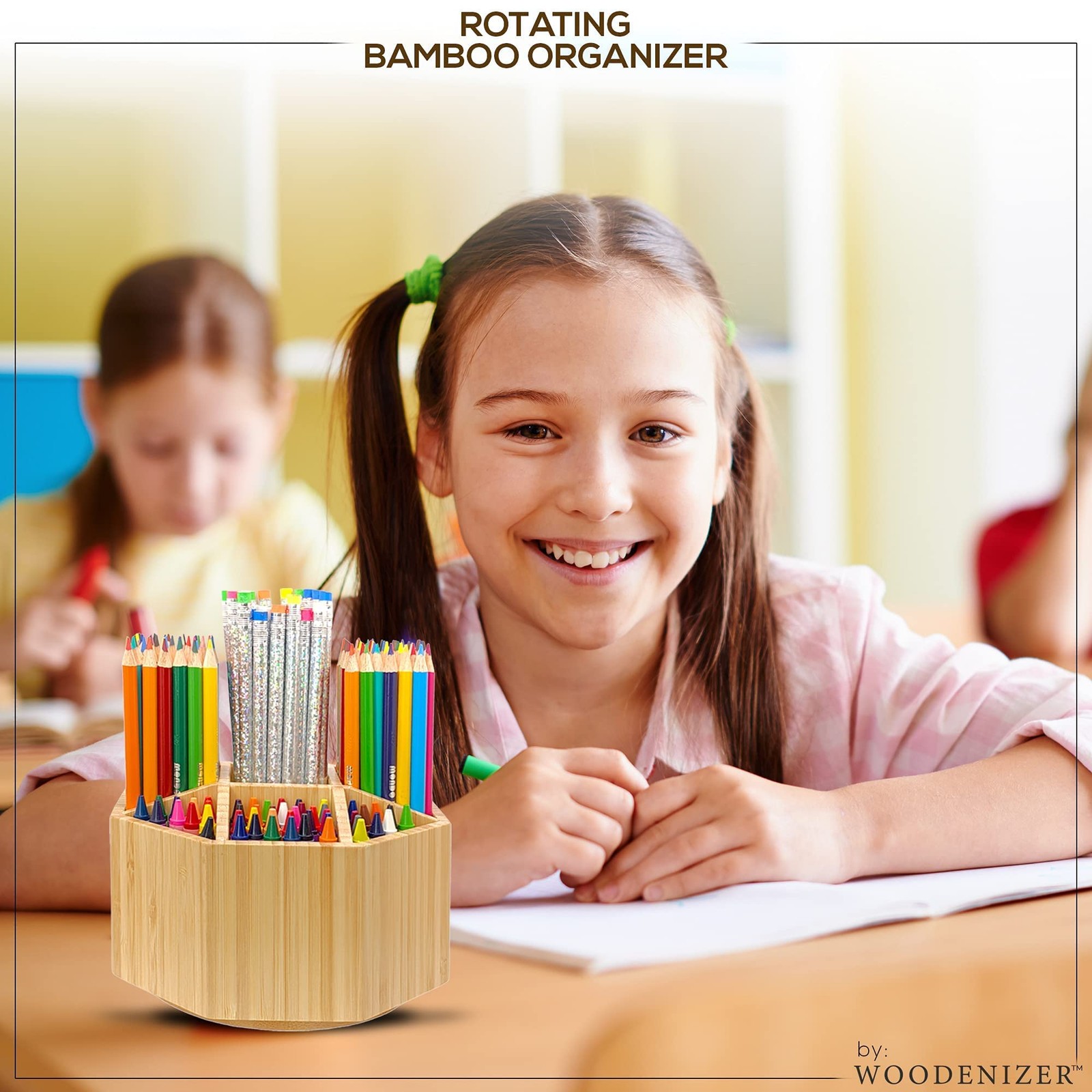 Bamboo Art Supply Organizer – Pencil & Pen Holder – Kids & Adults Desk Brown
