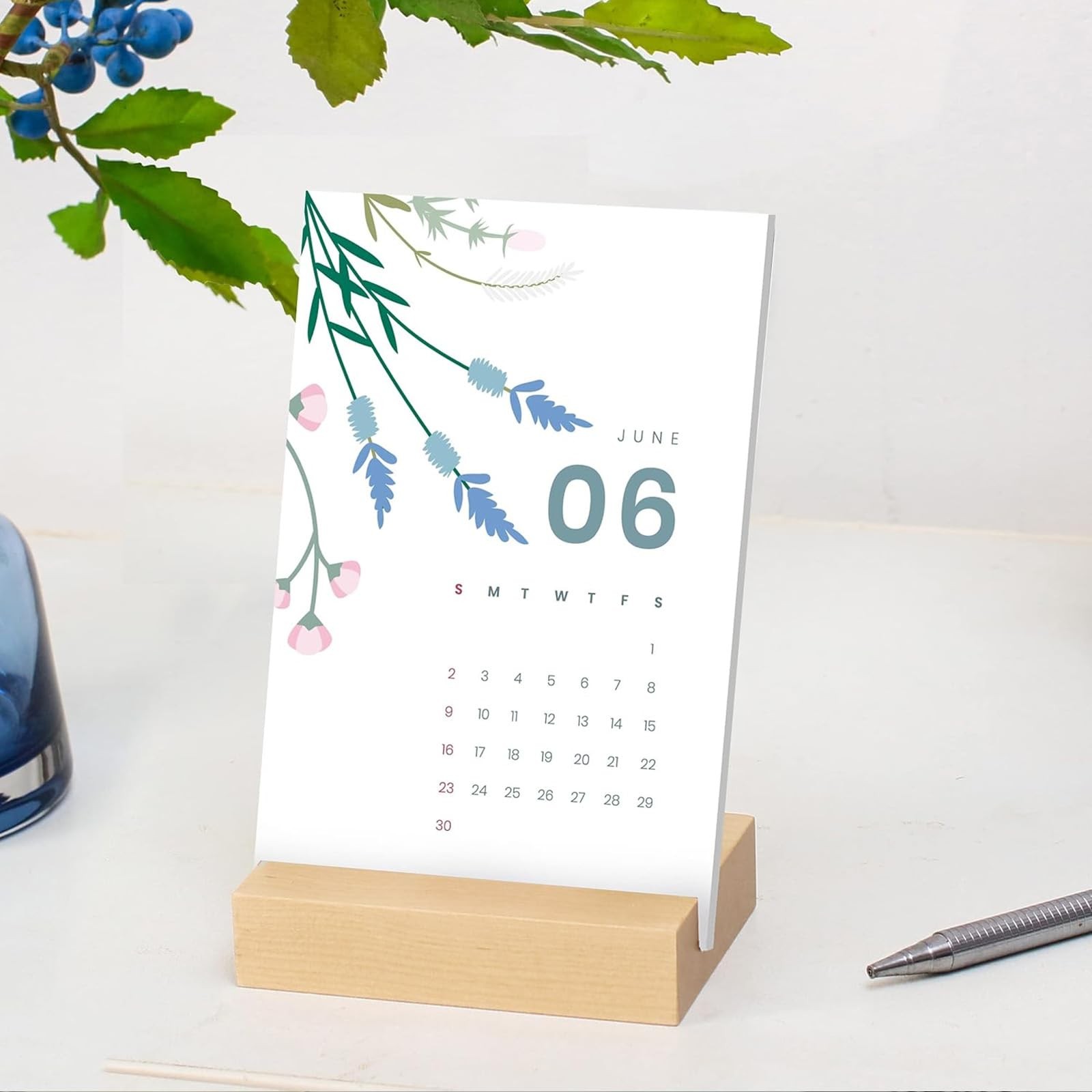 2 PCS 3.5″ Birch Wood Stand Block Base Cardstock Holder Desk Calendar