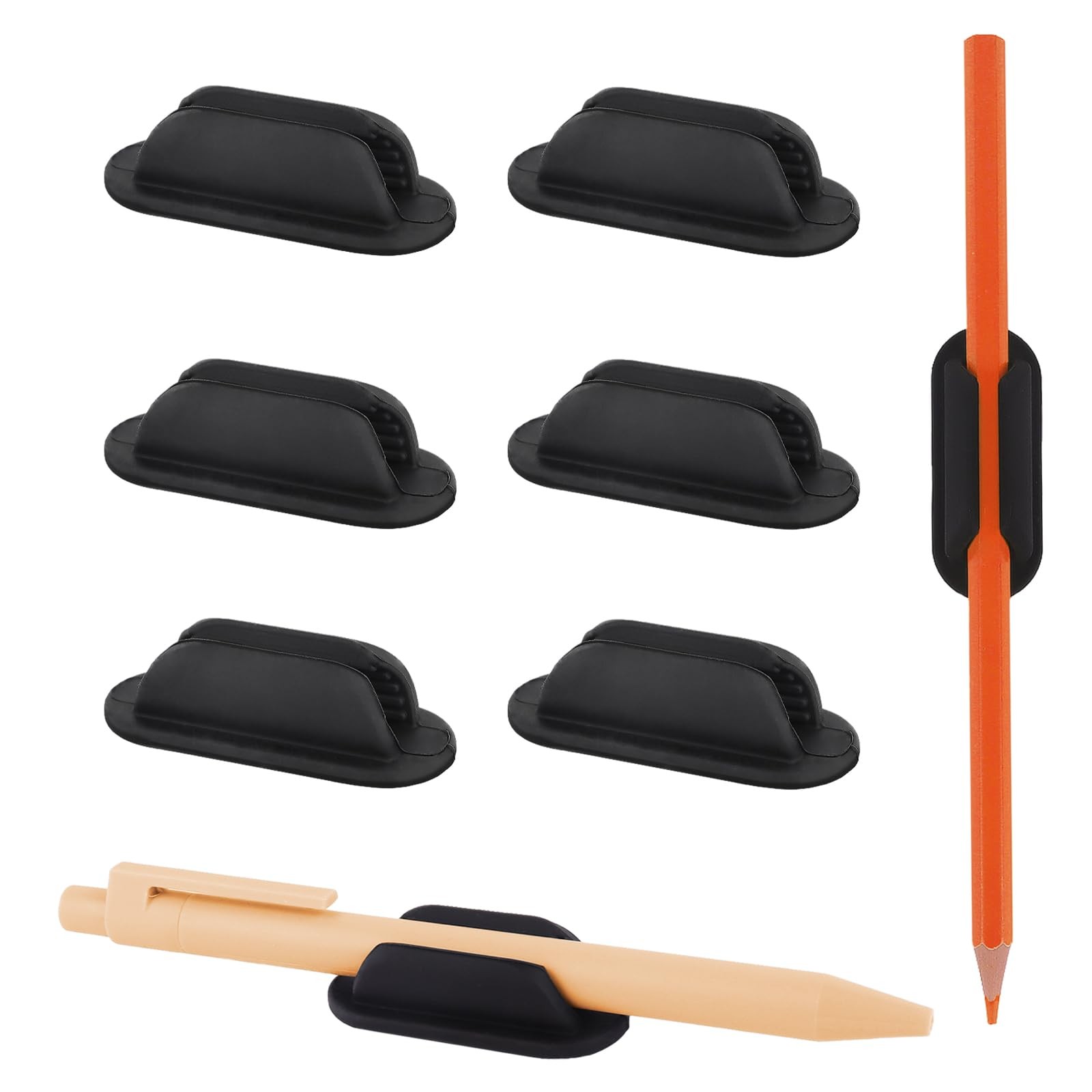 ZUFECY 6 Pack Adhesive Pencil Holders for Desk, Flexible Black Silicone Pen H…