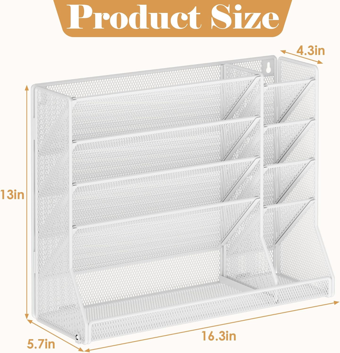 Adjustable 5 Tiers Wall File Organizer Metal Hanging Holder White | 5 Tiers Desk