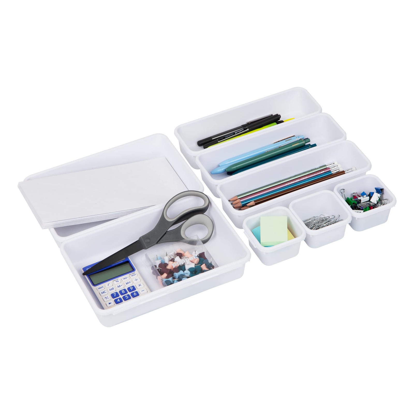 Mind Reader 8-Pc Drawer Organizer, Desk 8-Piece White, White