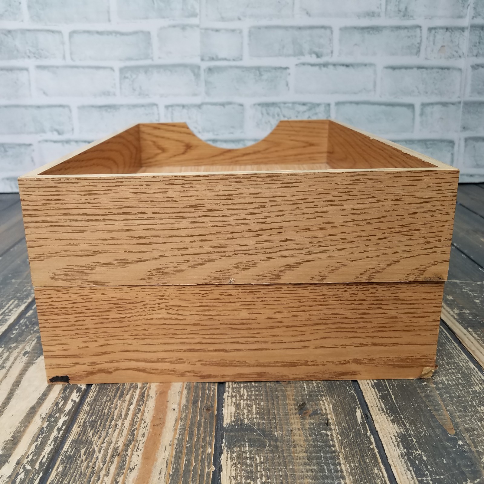 LOT 2 Vintage Wood Desk LEGAL Organizer Tray Wood Office In Out Box