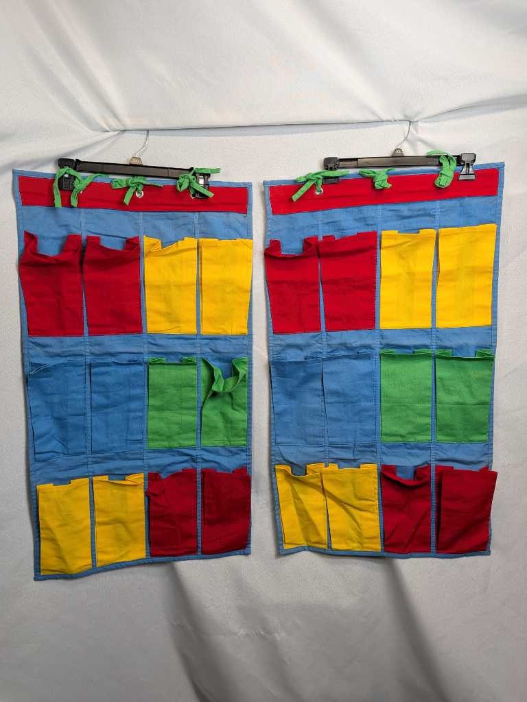 Vintage Classroom Hanging Pocket Organizer Red Yellow Green Blue 2 Pc Set