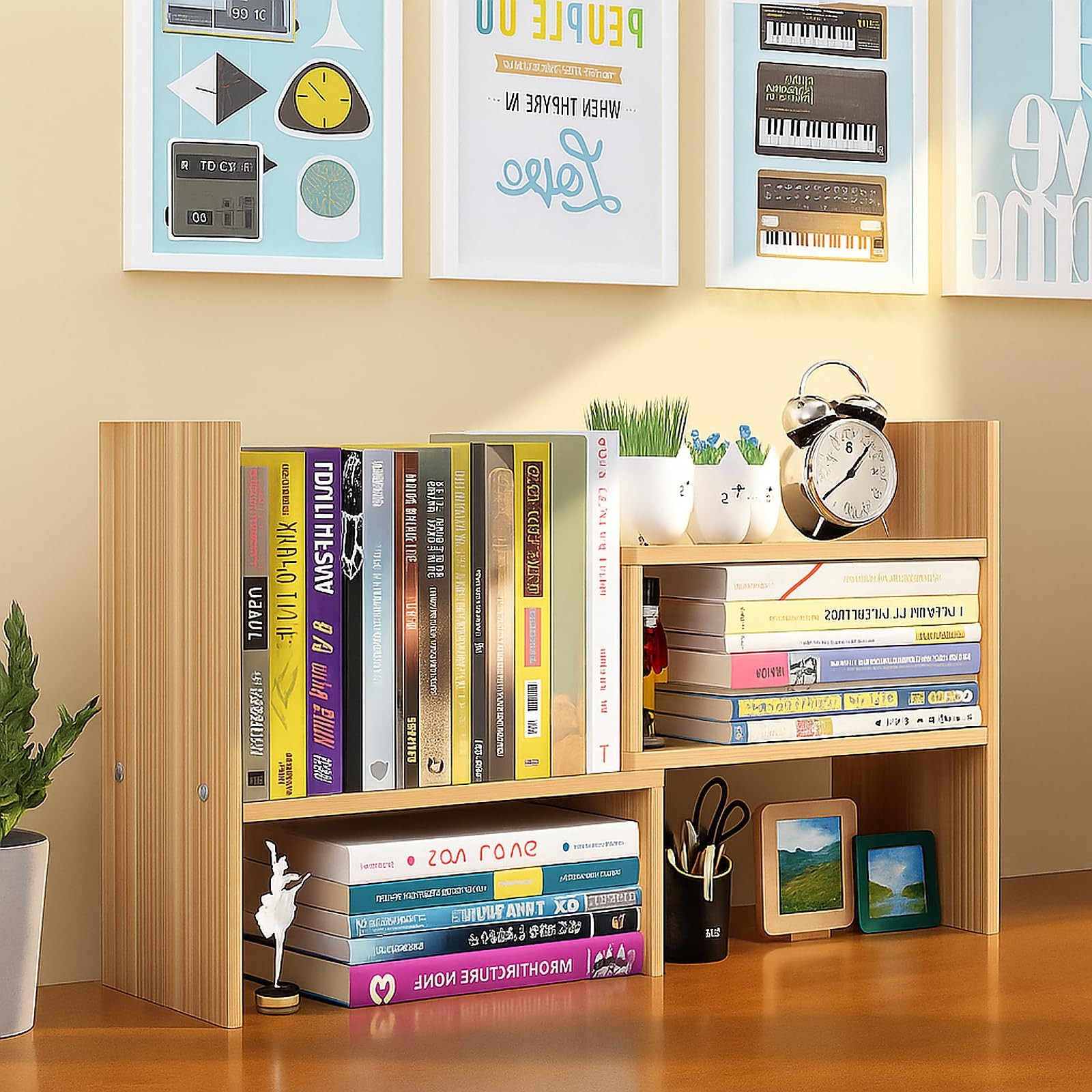 IUSEIT Desktop Shelf 11.8W (extendable to 23.6W) x 13.7H x 6.6D, Light Walnut