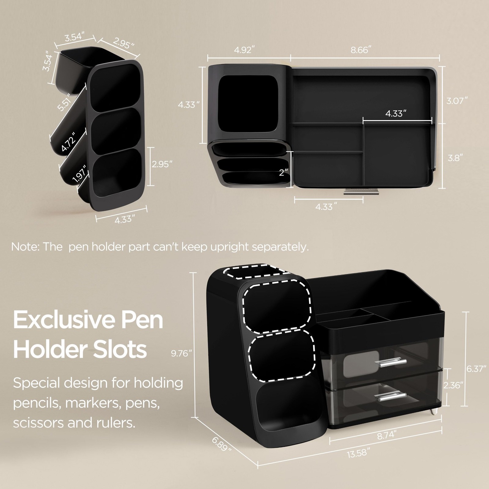 HBlife Desk Organizer with Pen Pencil Holder for Desk, Black