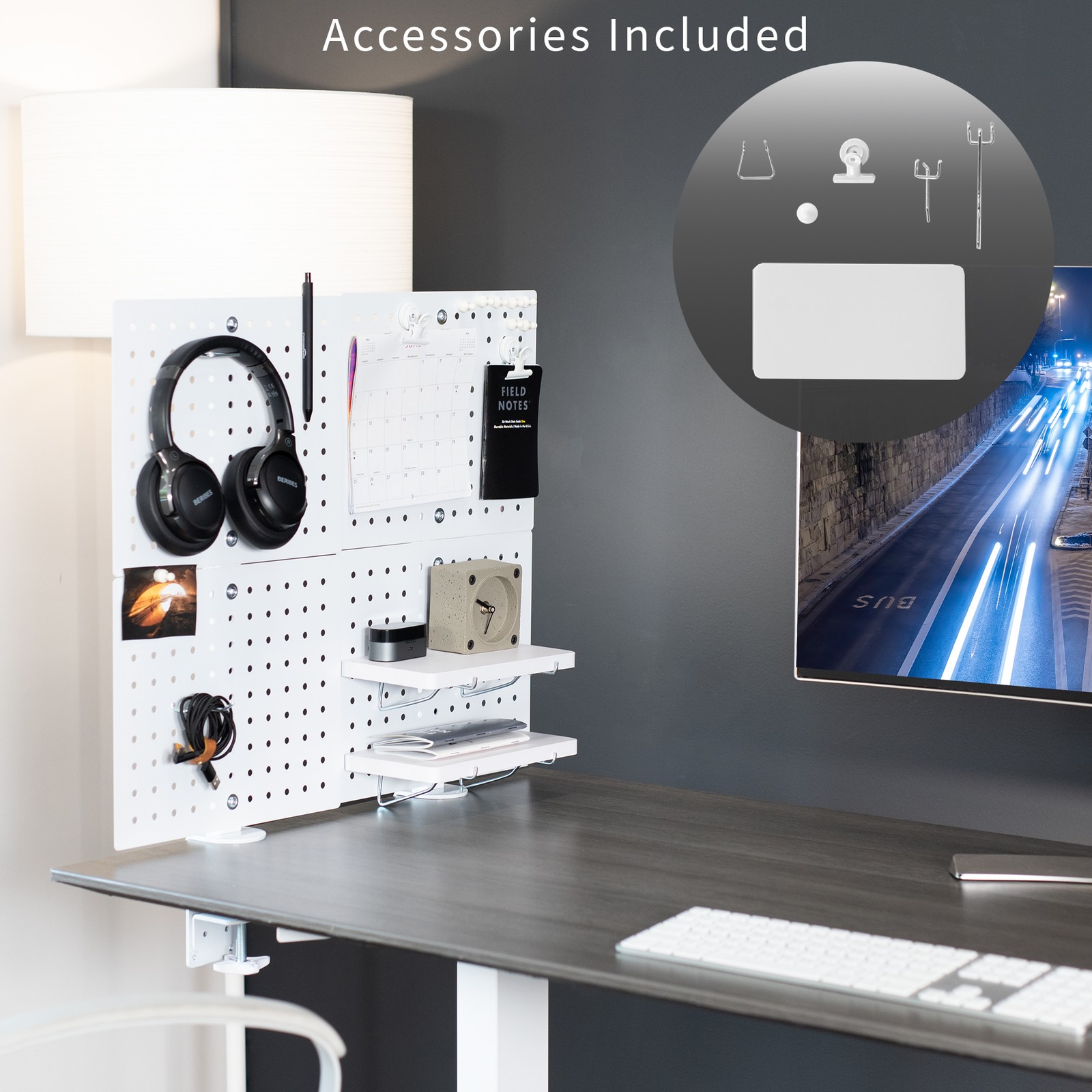 VIVO White Steel Clamp-on 20″ x 24″ Desktop Pegboard (x2), Magnetic Privacy