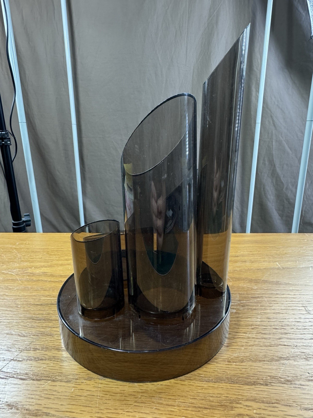 Vintage 1970s Atomic Office Desk Organizer Smoke Gray Plastic Tubes MCM Retro