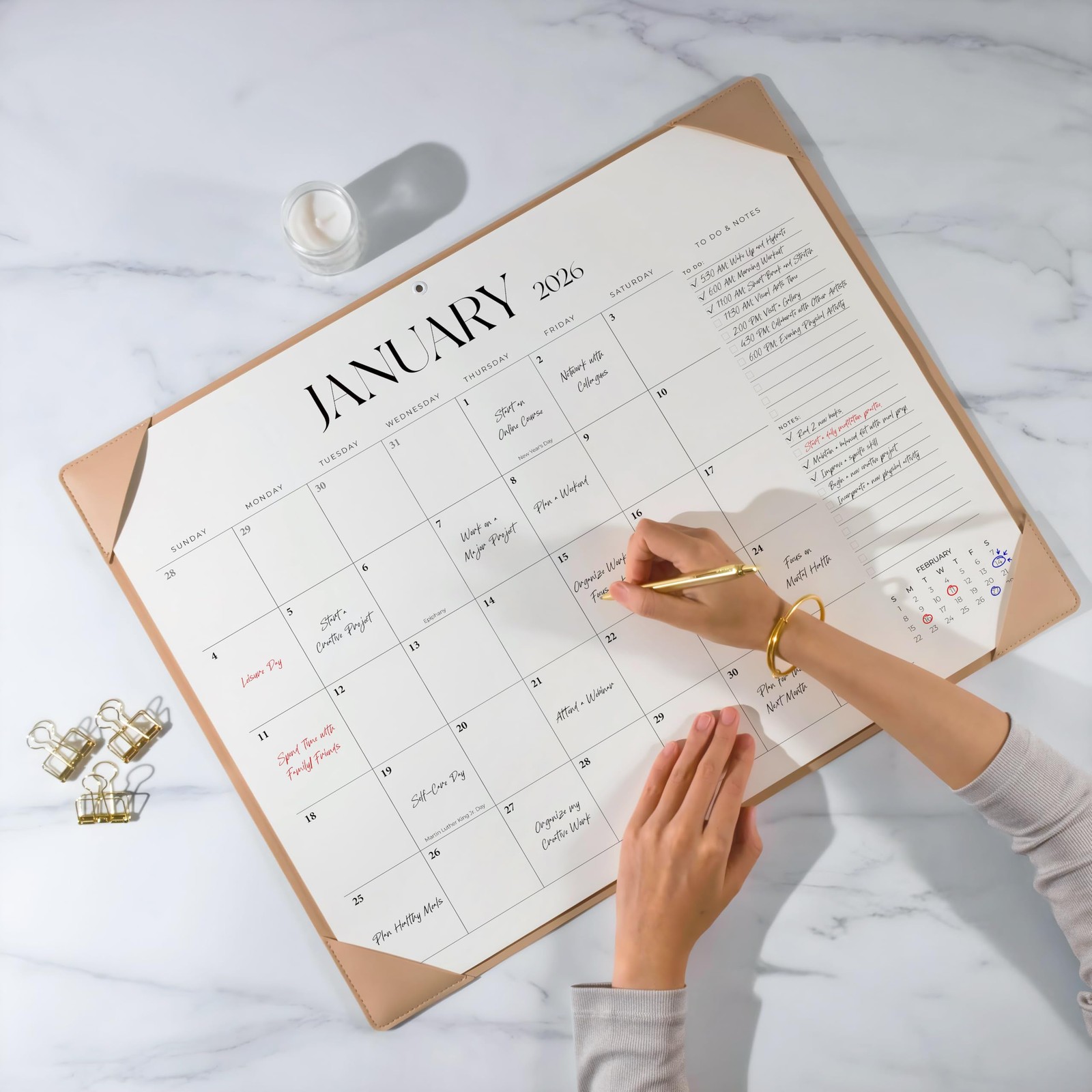Simplified Desk Calendar 2026-2027 with Desktop Mat, Large Desk Pad Calendar fro