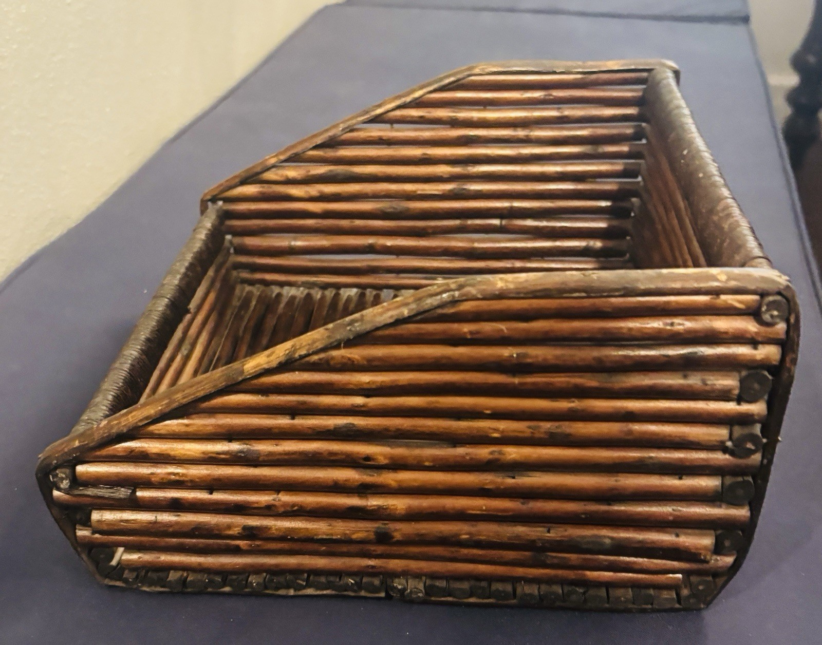 Vintage Handwoven Rattan Wicker Square Desk Letter Holder Tray 10.5×10”