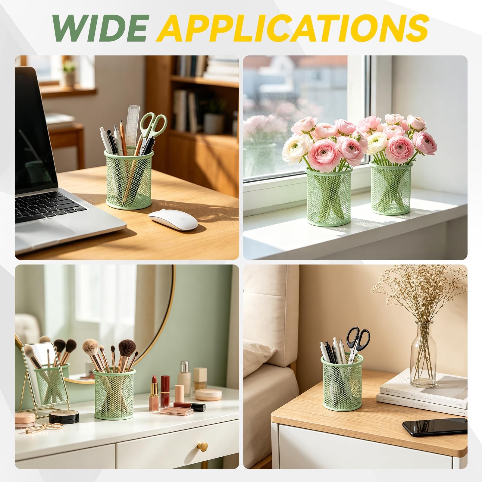 3.5×3.8in Mesh Metal Pen Holder 3 PCS for Home Office, Round Pencil Organizer…
