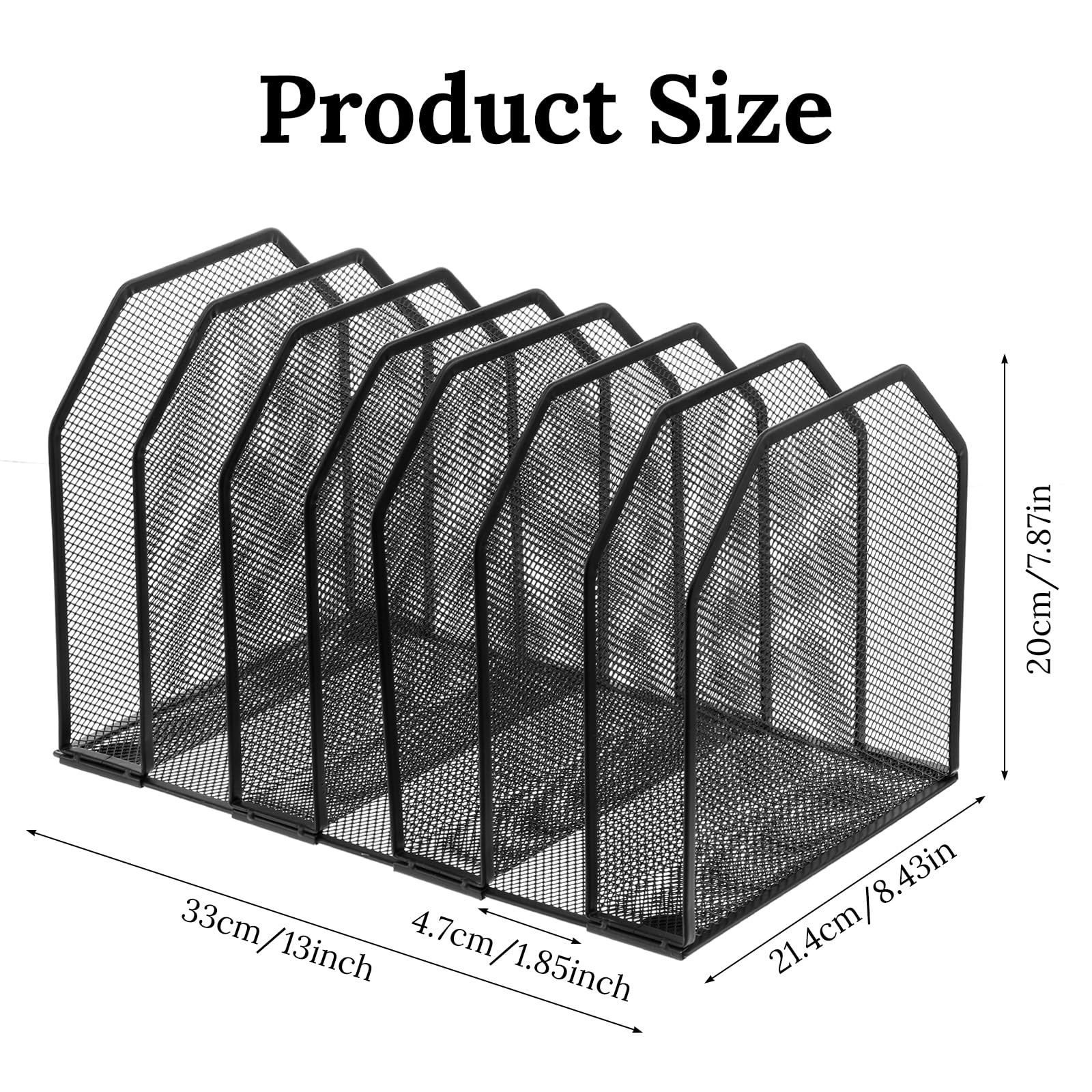 Metal Mesh File Organizer Adjustable 7 Section Vertical Desk Holder Black