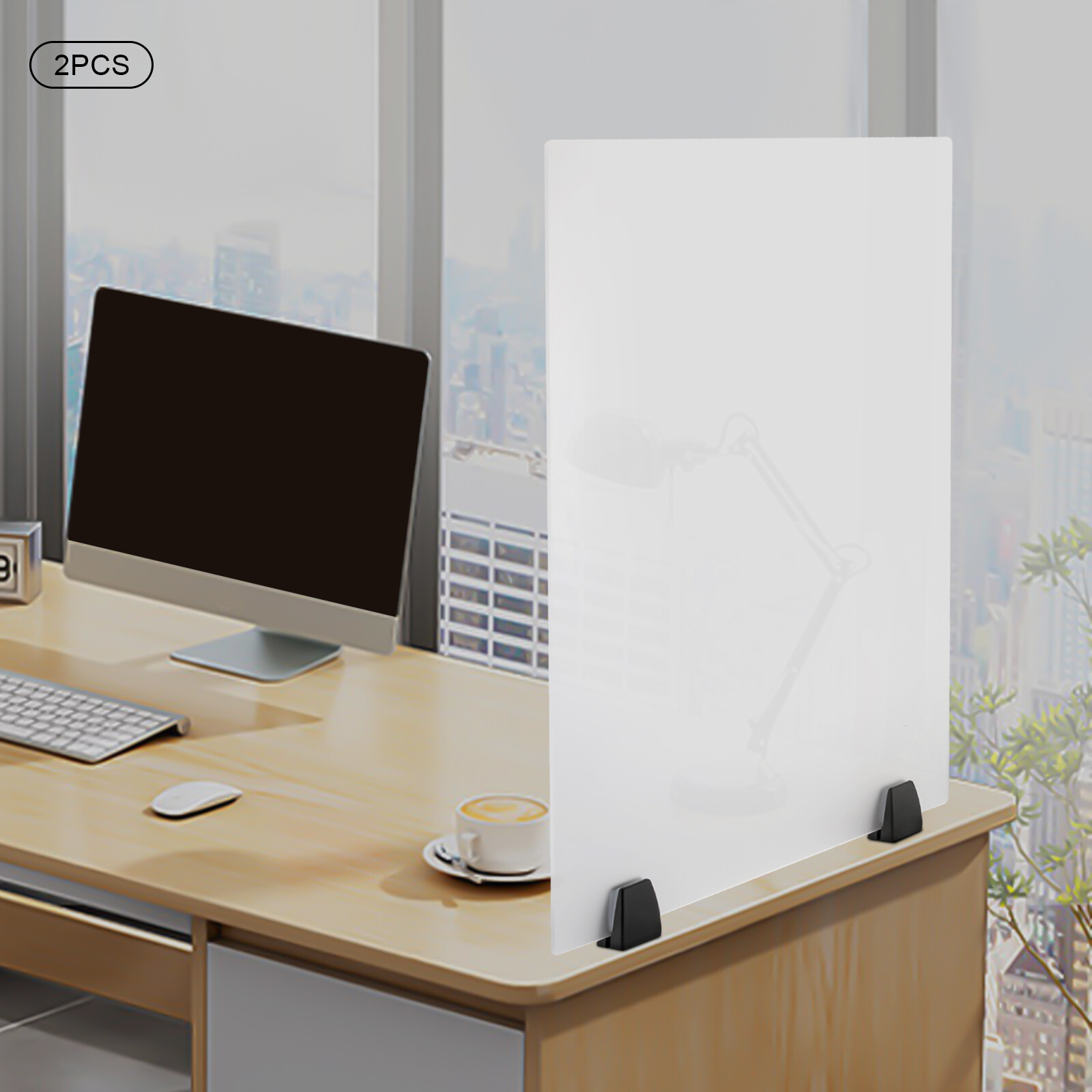 2pcs Acrylic Sneeze Guard Desk Divider, Tabletop Clear Dual Frosted