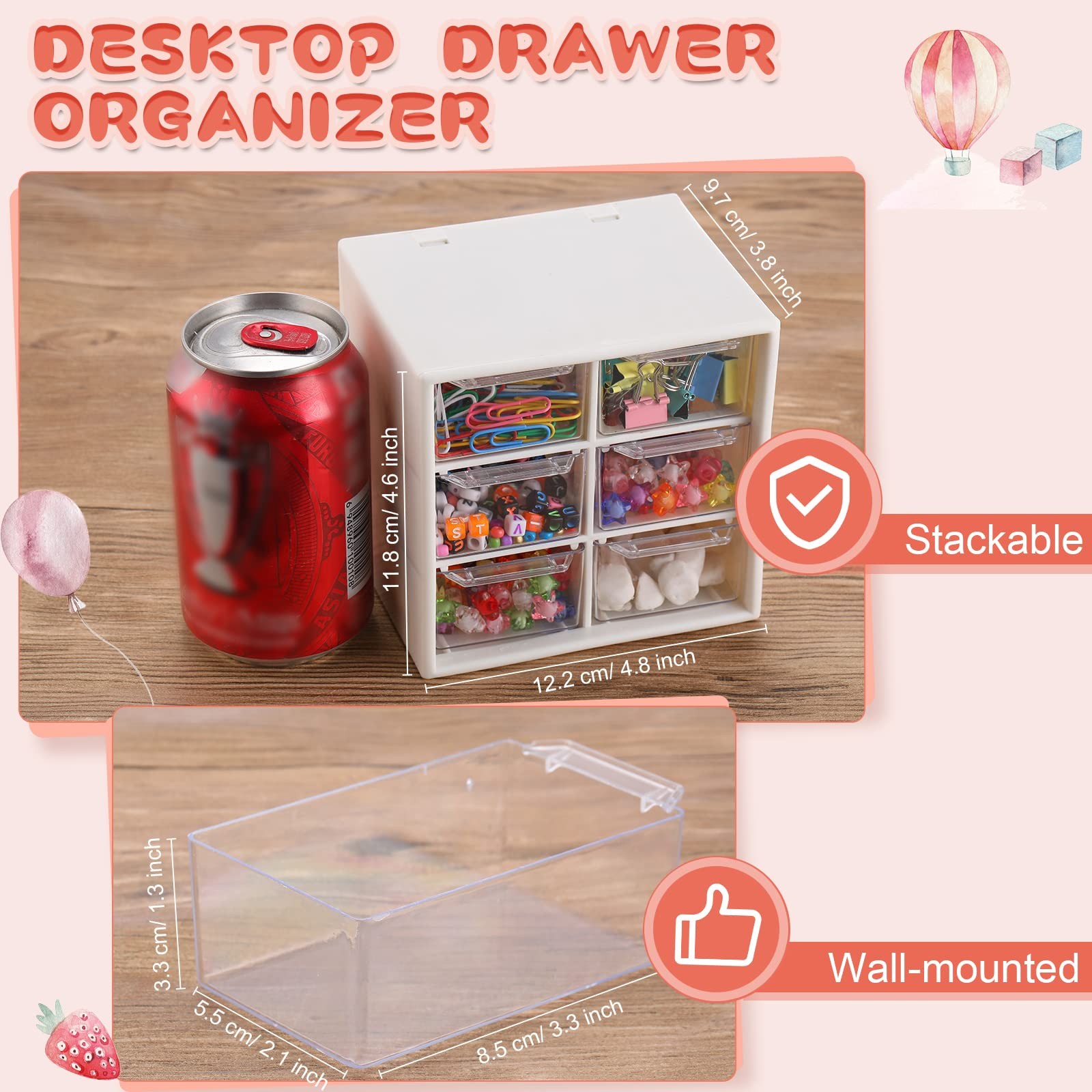 6 Pcs Small Desktop Organizer, Mini 6 Clear 4.8 x 3.8 x 4.6 inches, beige