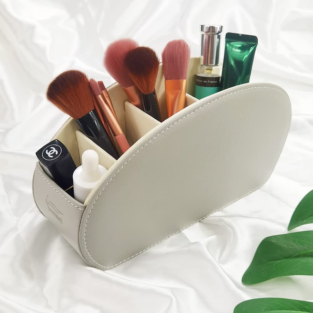Remote Control Holder Organizer Leather Cases TV Remote 5 Compartments Grey